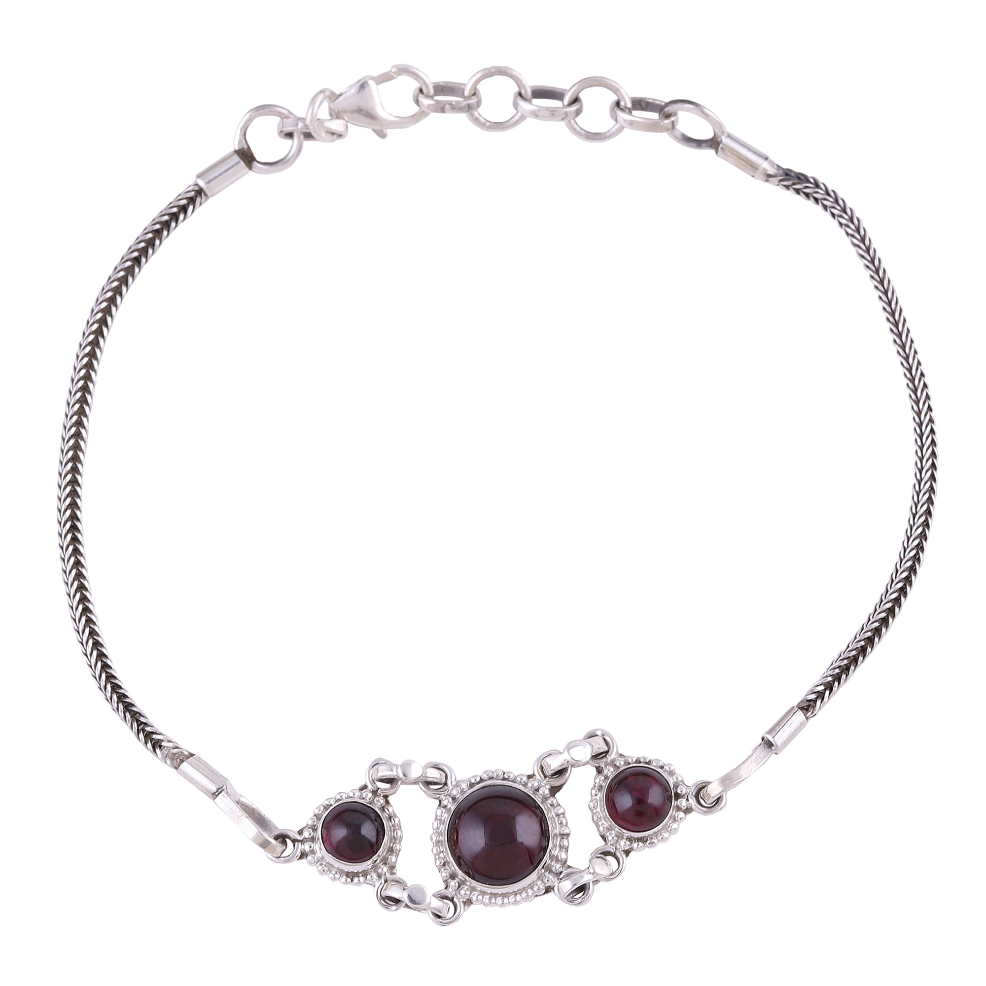 Premium Bridge to Delhi Garnet Cabochon Pendant Bracelet - Sterling Silver Elegance