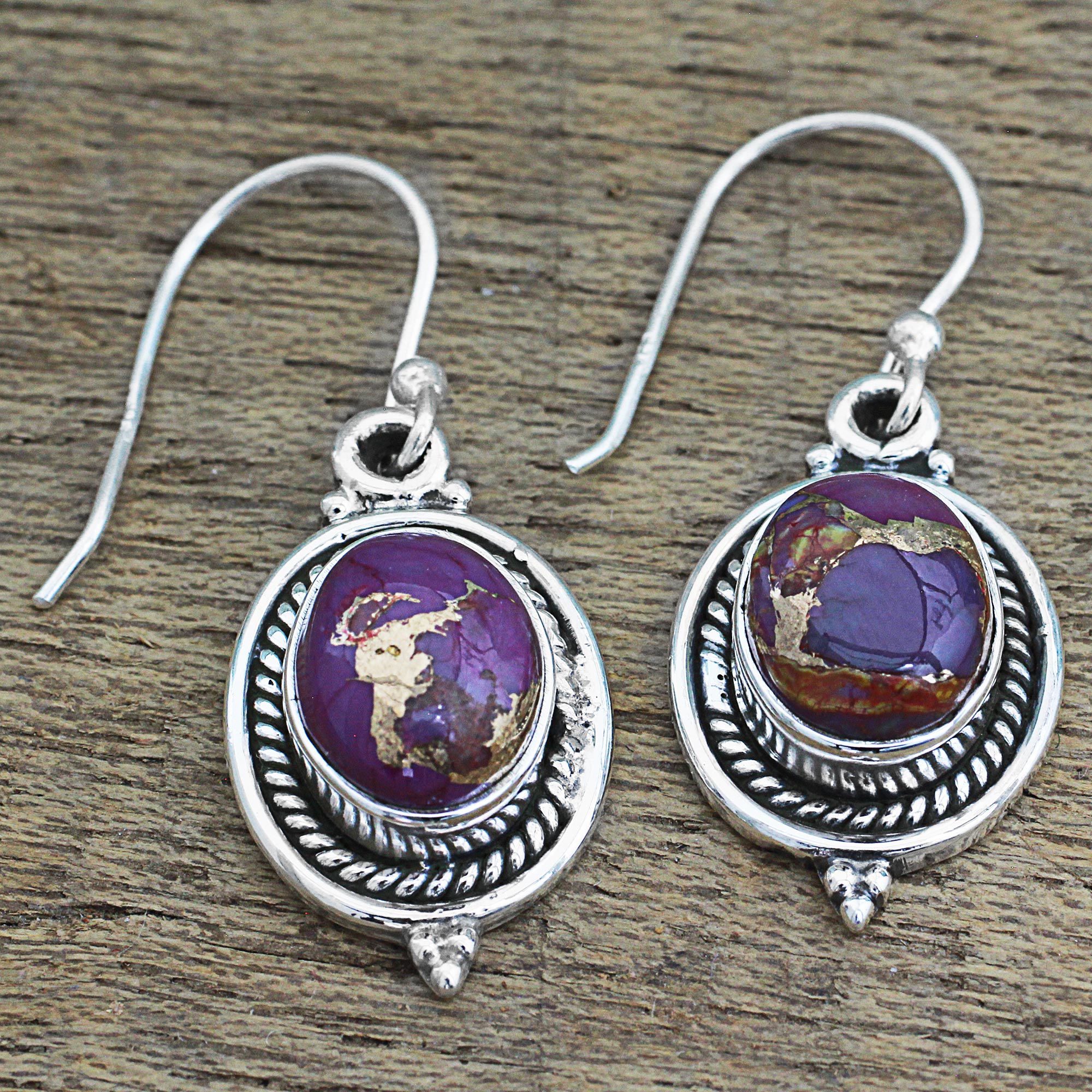 Premium Handcrafted Purple Turquoise Dangle Earrings - Artisan Jewelry from India