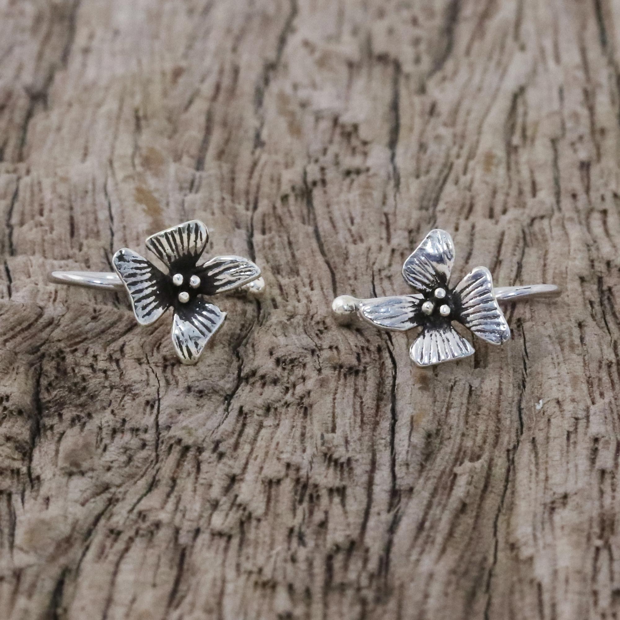 Premium Sterling Silver Orchid Ear Cuffs – Handcrafted Elegance from Thailand