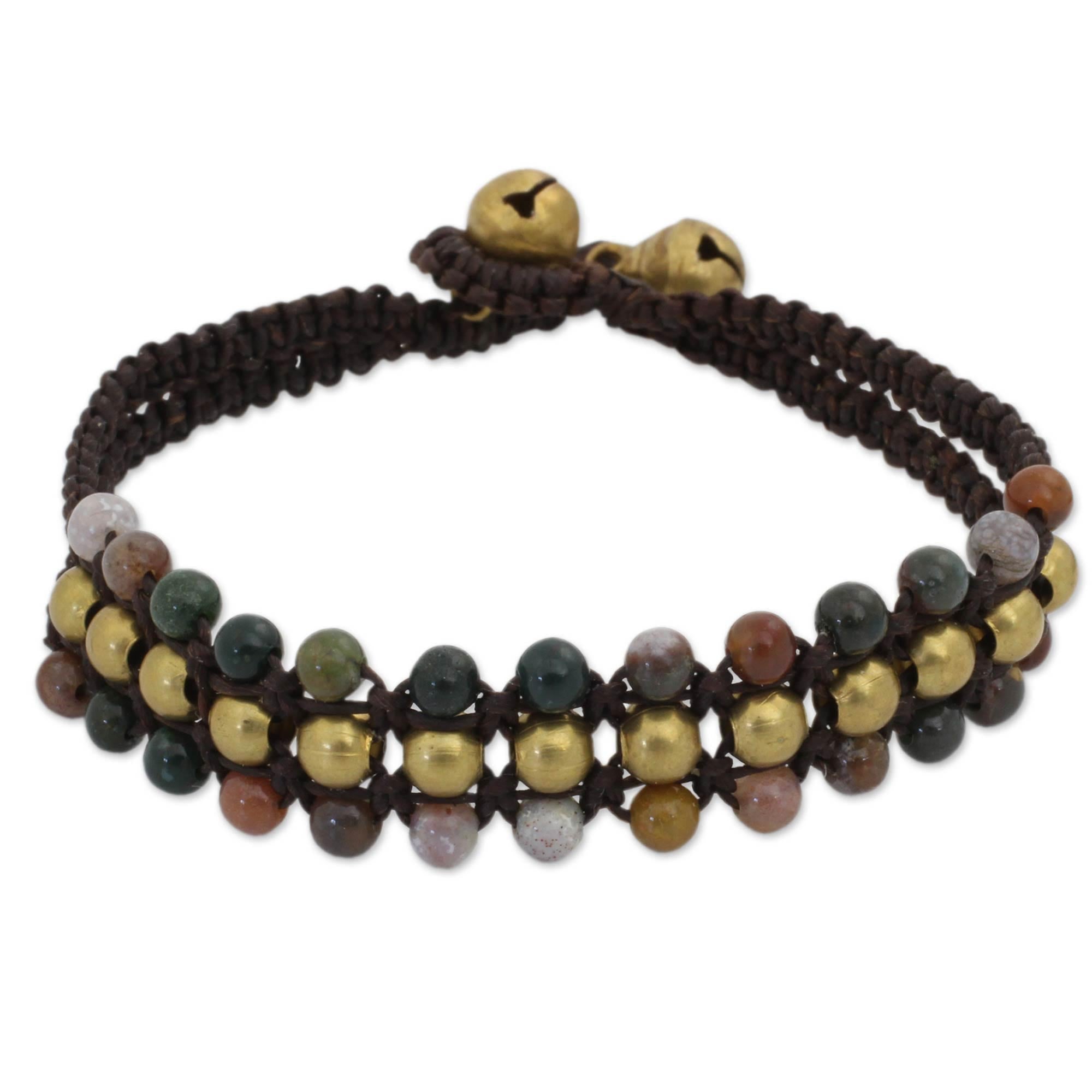 Premium Tribal Jasper and Brass Bell Bracelet - Handcrafted Joy