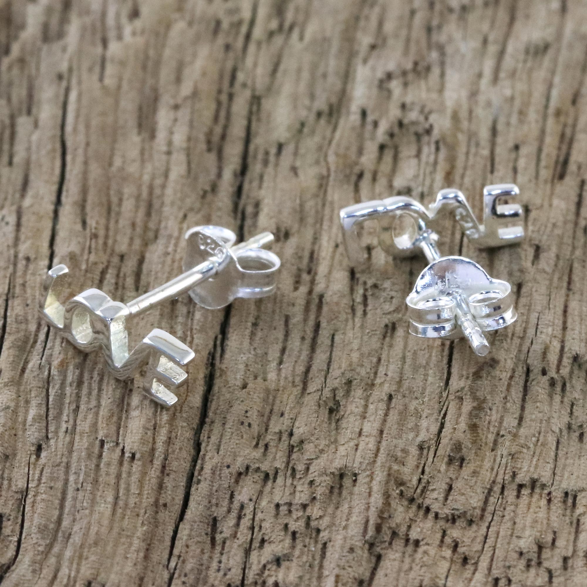 Premium Handcrafted Sterling Silver 'Love' Stud Earrings from Thailand