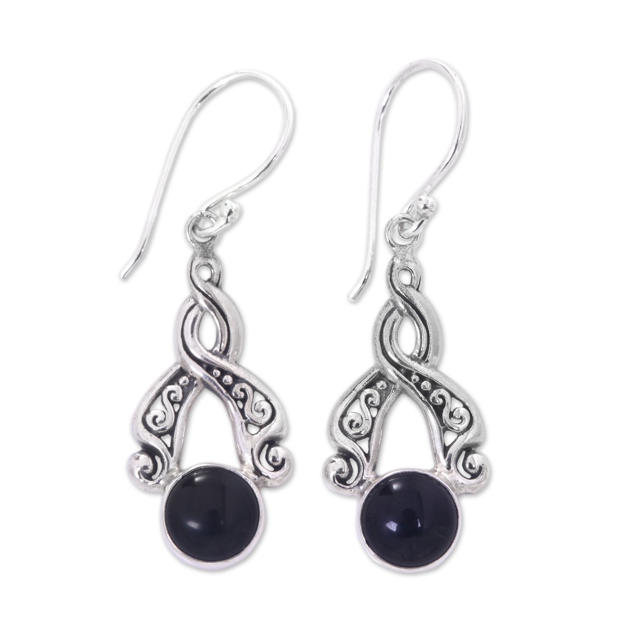 Premium Midnight Embrace Silver Onyx Dangle Earrings - Handcrafted in Bali