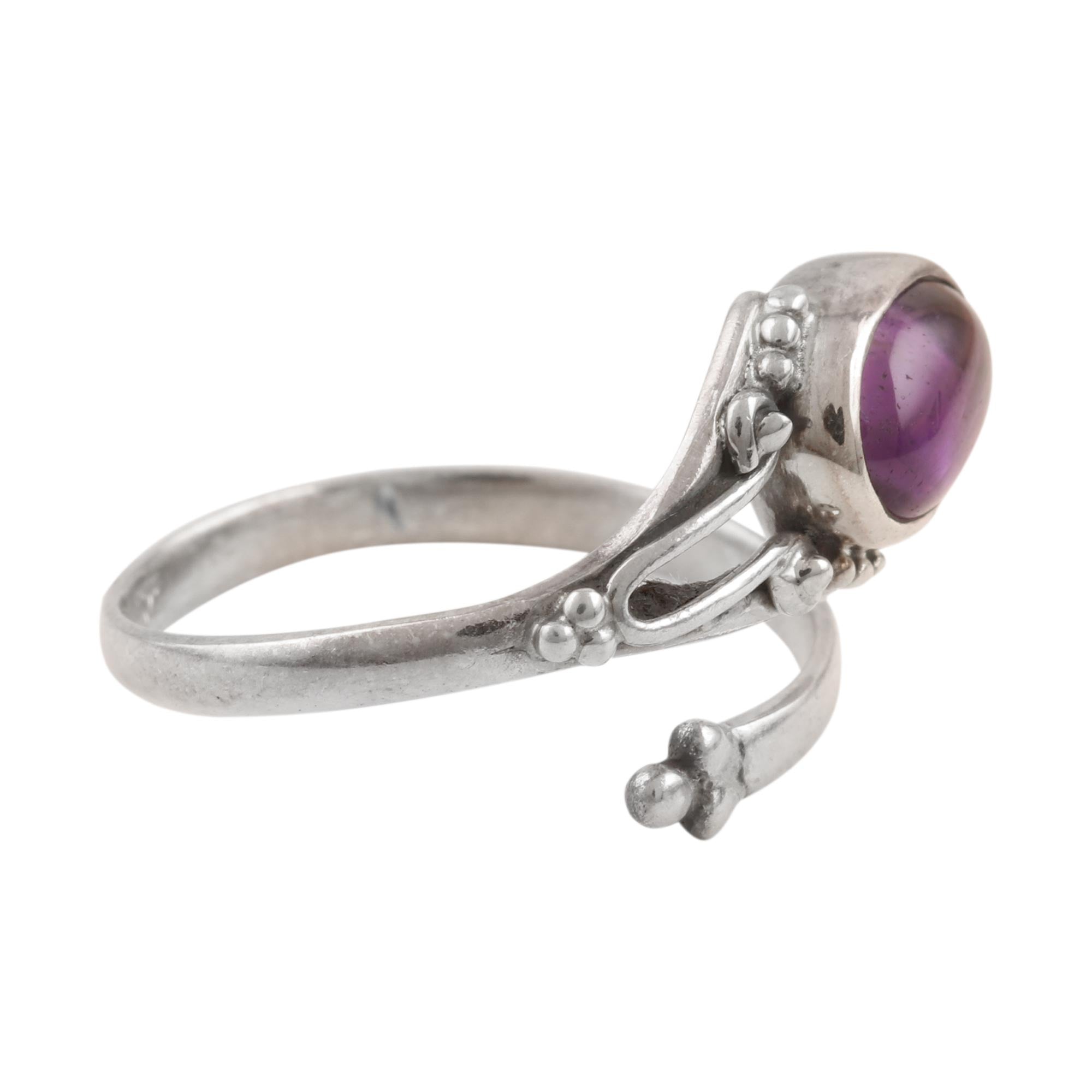 Premium Summer Berries Amethyst Sterling Silver Wrap Ring - Handcrafted Elegance