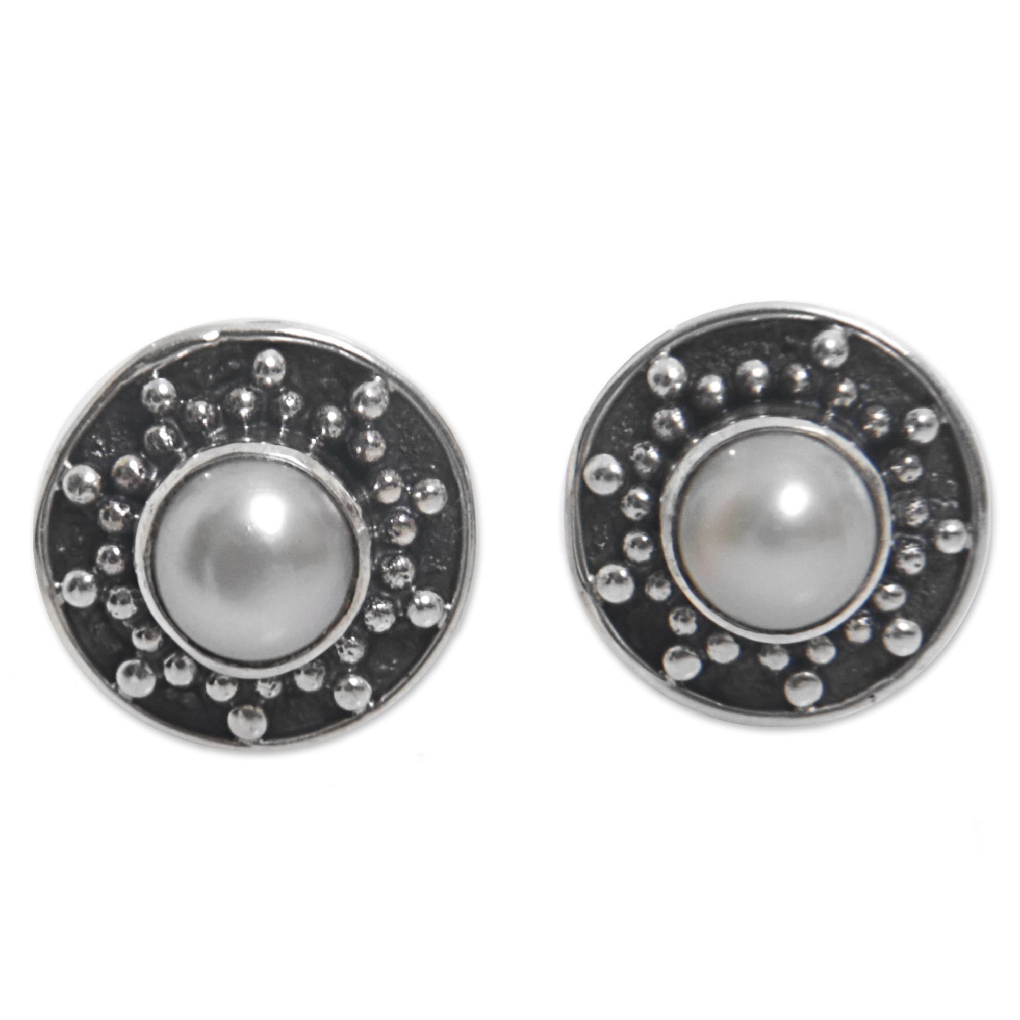 Premium Glowing White Pearl Stud Earrings - Handcrafted in Indonesia