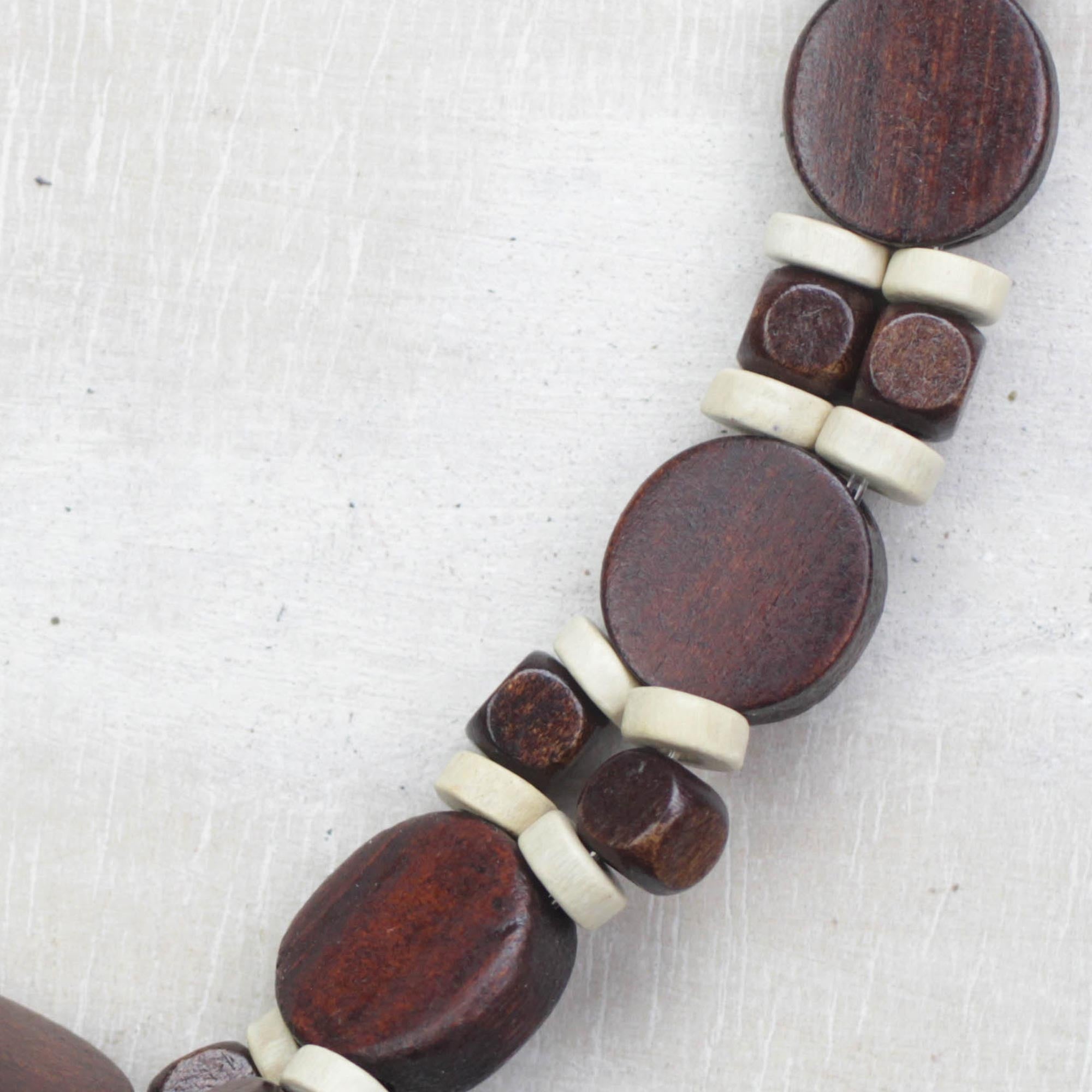 Premium Handcrafted Ghanaian Wood Beaded Necklace – Brown & White Design