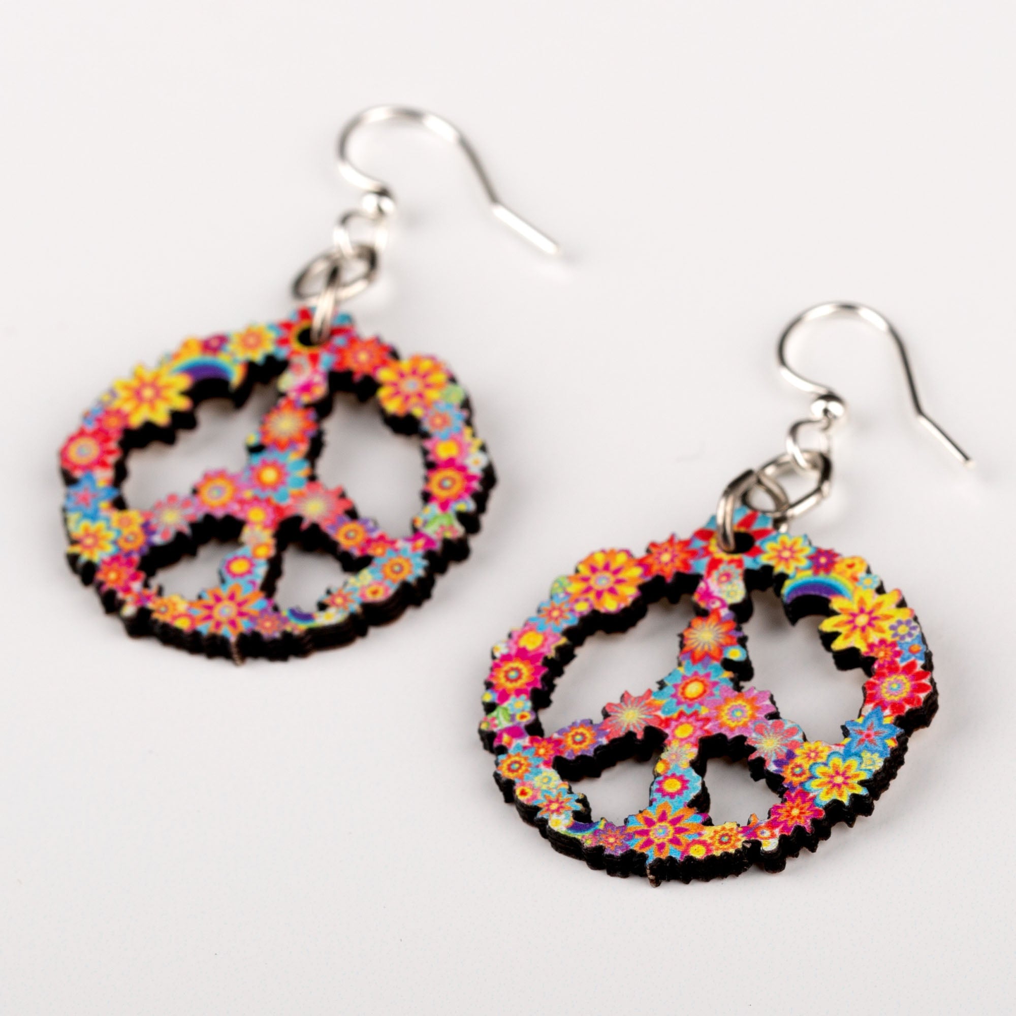 Premium Blossom Wooden Peace Sign Earrings - Eco-Friendly & Essential Oil Diffuser