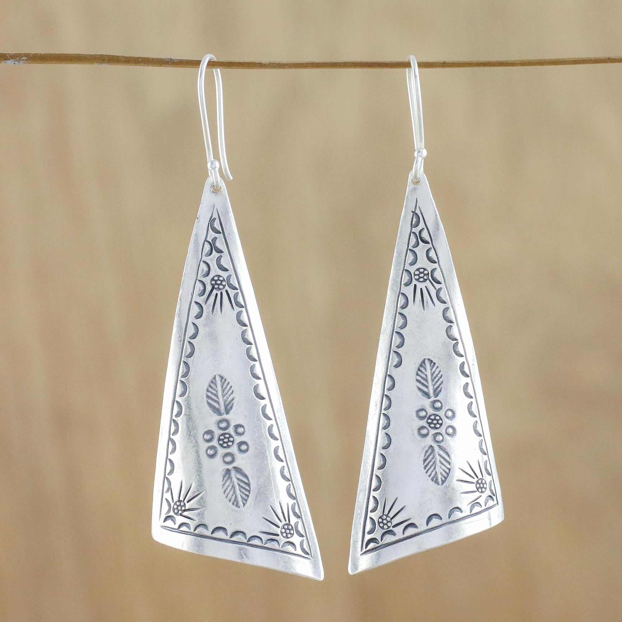 Premium Karen Silver Triangle Dangle Earrings - Handcrafted in Thailand