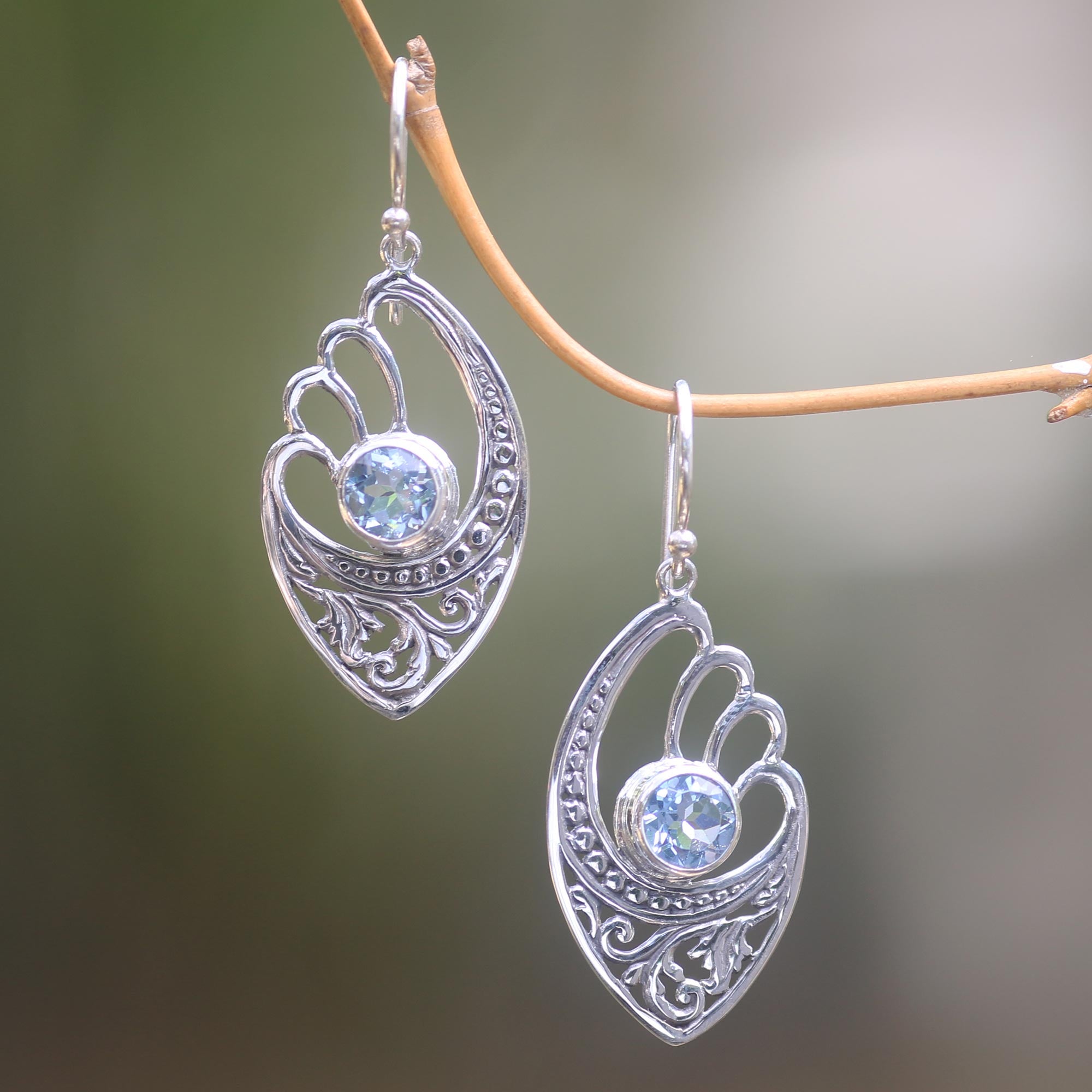 Premium Blue Topaz Sterling Silver Dangle Earrings – Handcrafted Elegance