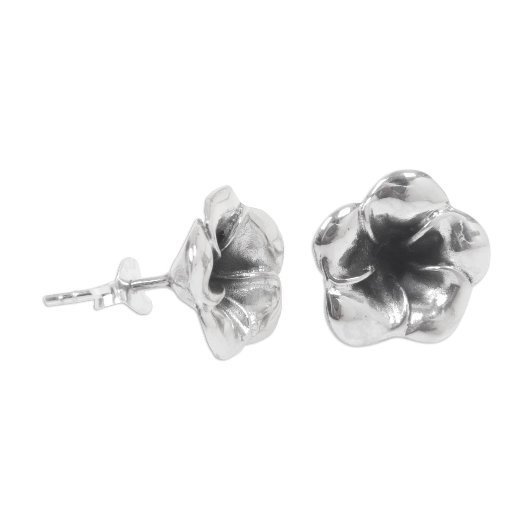 Premium Sterling Silver Allamanda Flower Stud Earrings - Handmade Elegance