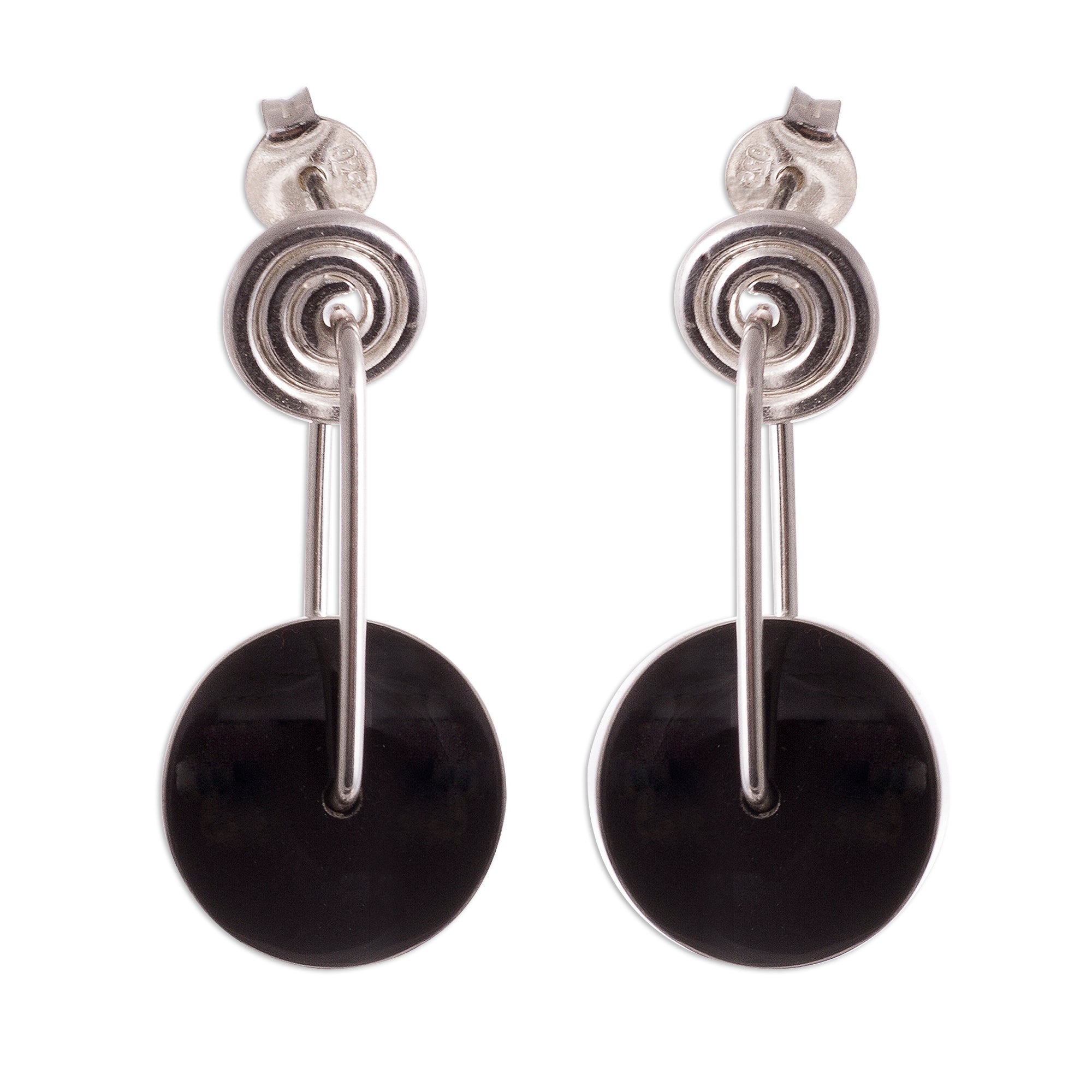 Premium Midnight Obsidian & Sterling Silver Spiral Dangle Earrings - Modern Chic Design