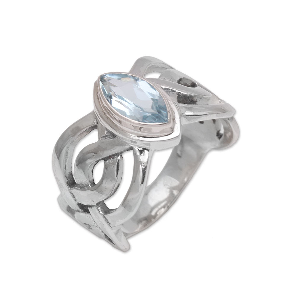 Premium Aurora Wave Blue Topaz Sterling Silver Cocktail Ring - Handcrafted in Bali