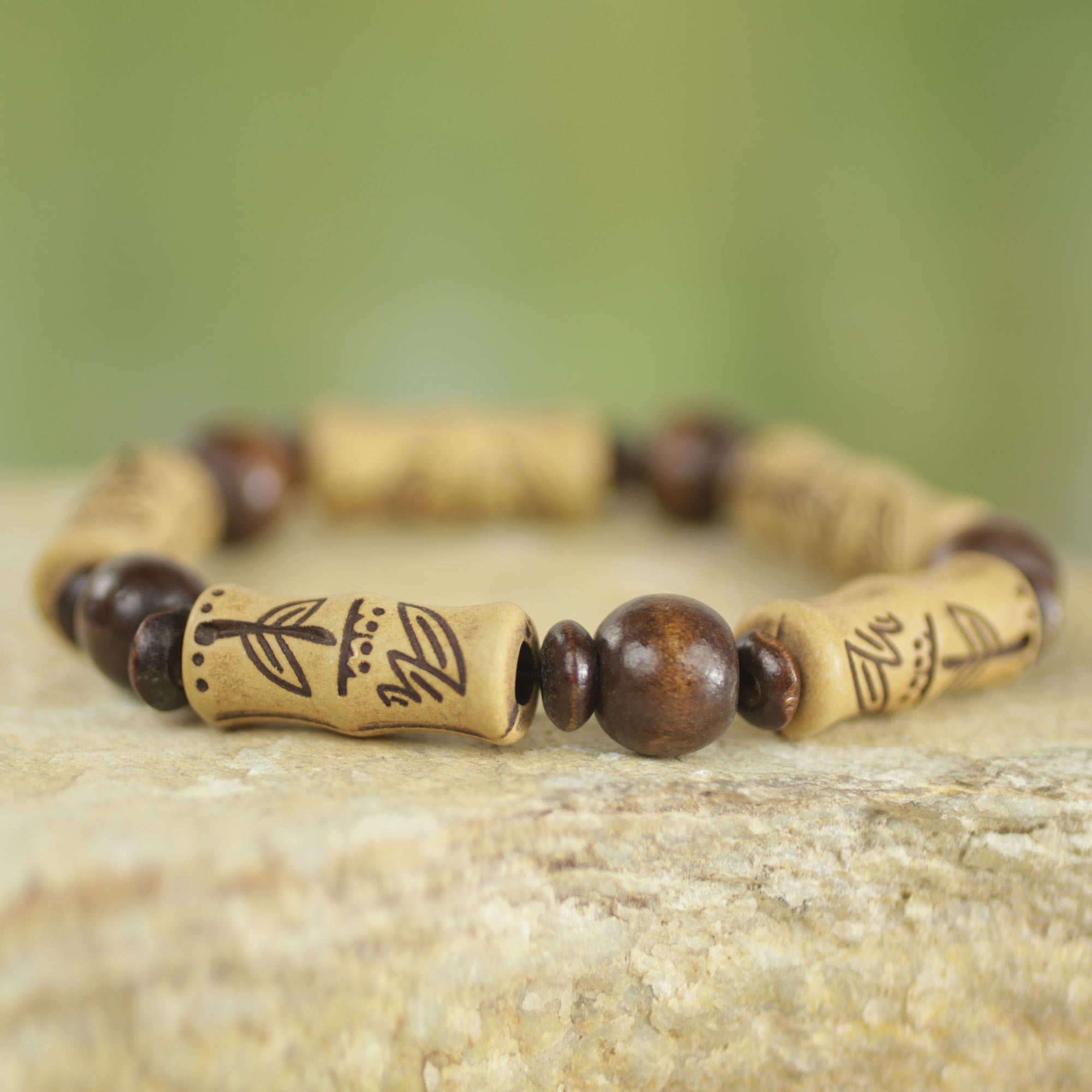 Premium Chocolate Escape Artisan Bracelet – Eco-Chic Sese Wood & Recycled Plastic