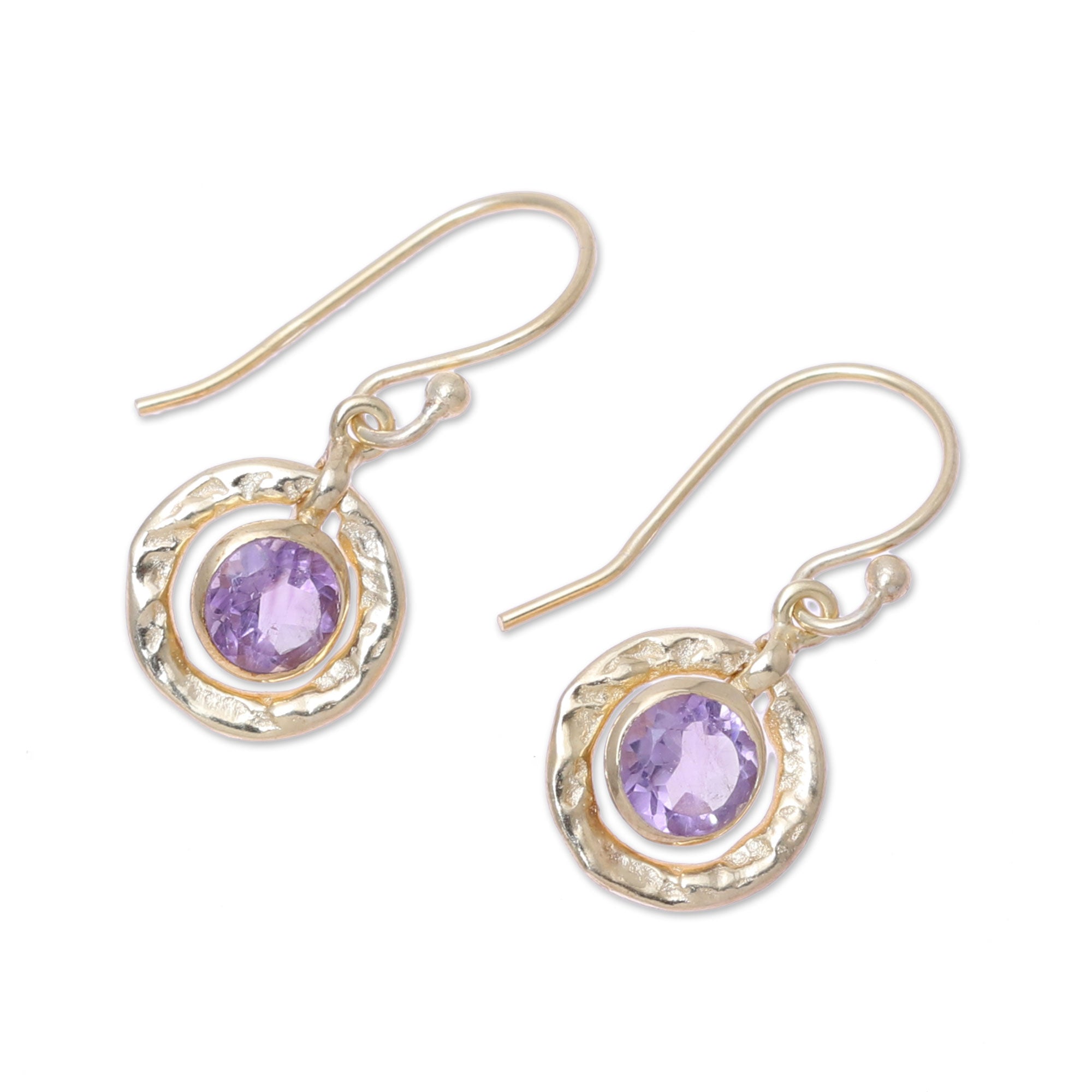 Premium Glittering Lilac Amethyst Dangle Earrings - 18k Gold Plated Sterling Silver