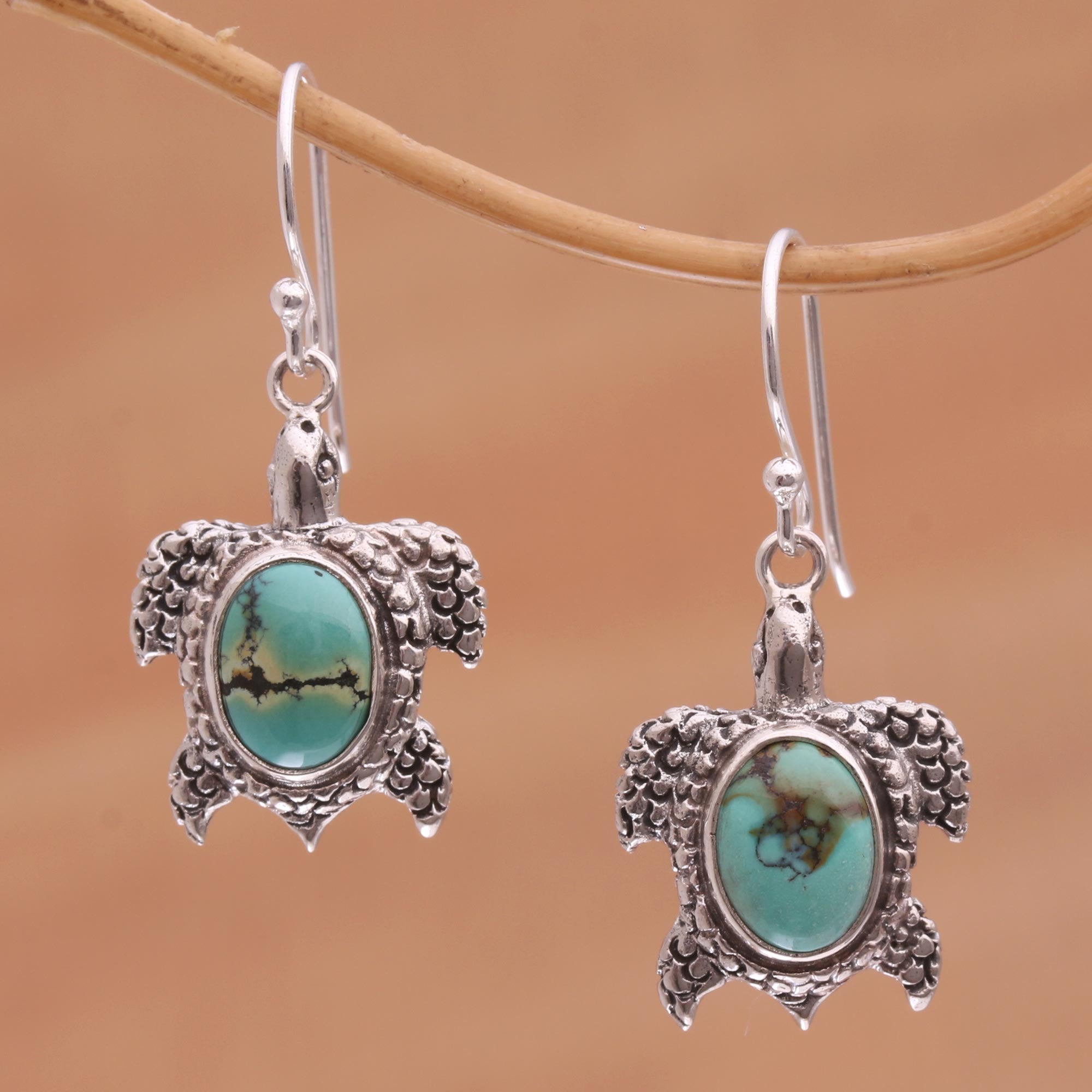 Premium Sterling Silver Turquoise Turtle Earrings - Handcrafted Elegance