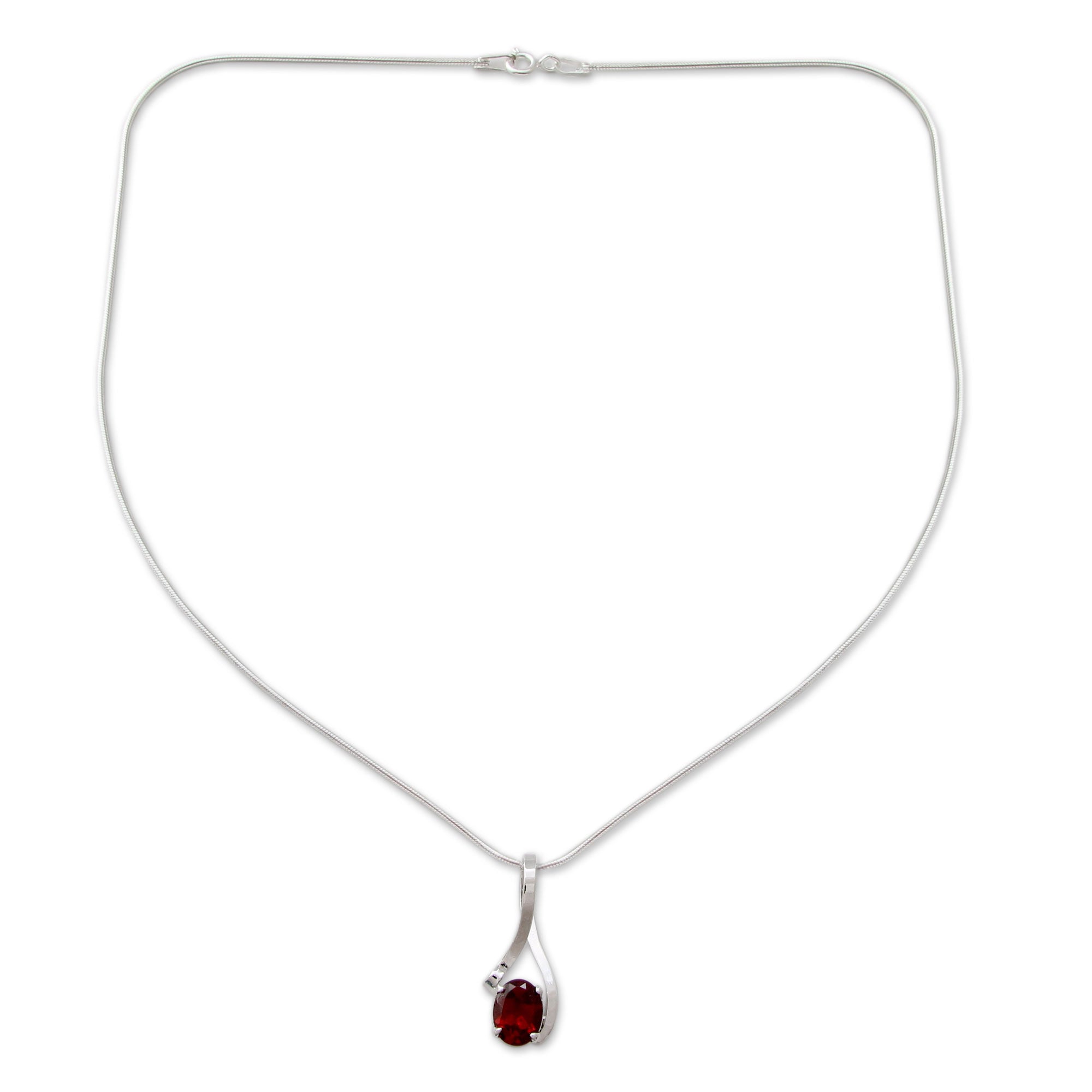 Premium Love in a Ribbon Garnet Necklace - Sterling Silver