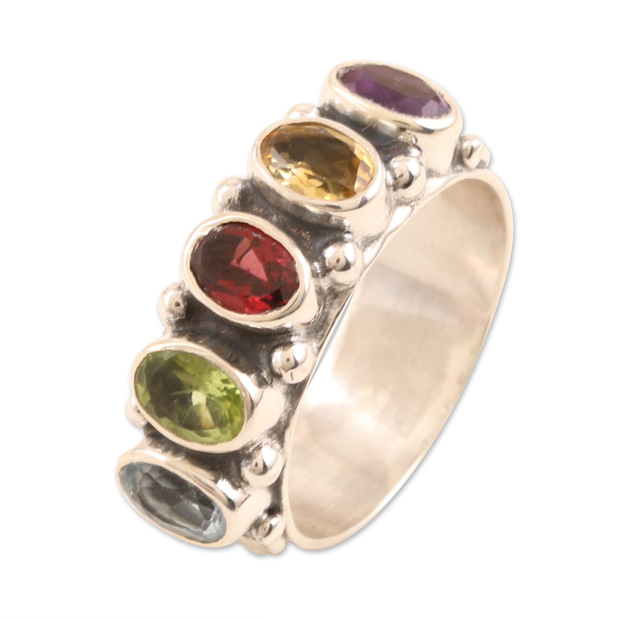 Premium Rainbow Gemstone Sterling Silver Cocktail Ring - Ultimate Statement Piece