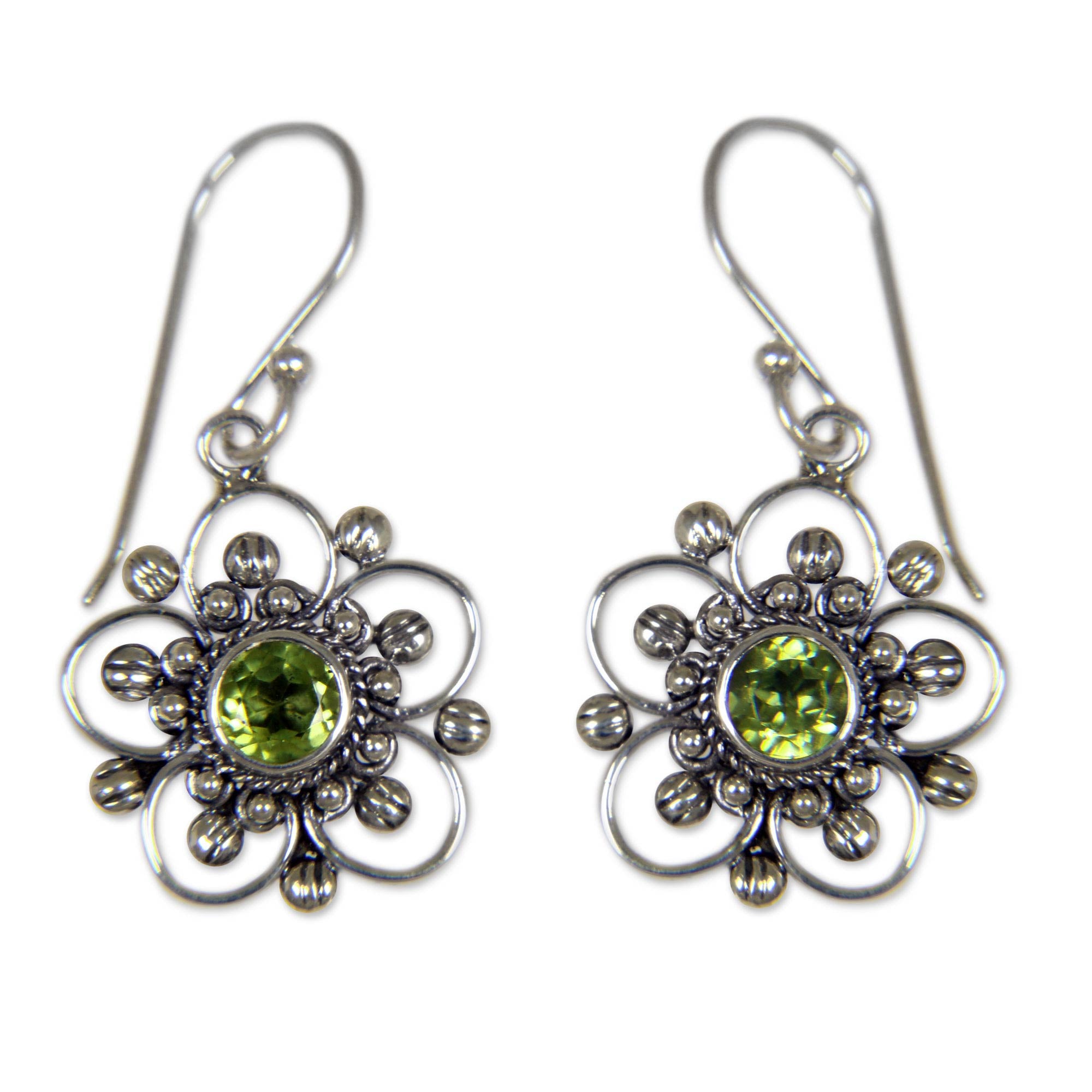 Premium Peridot & Sterling Silver Flower Earrings - Handcrafted Elegance