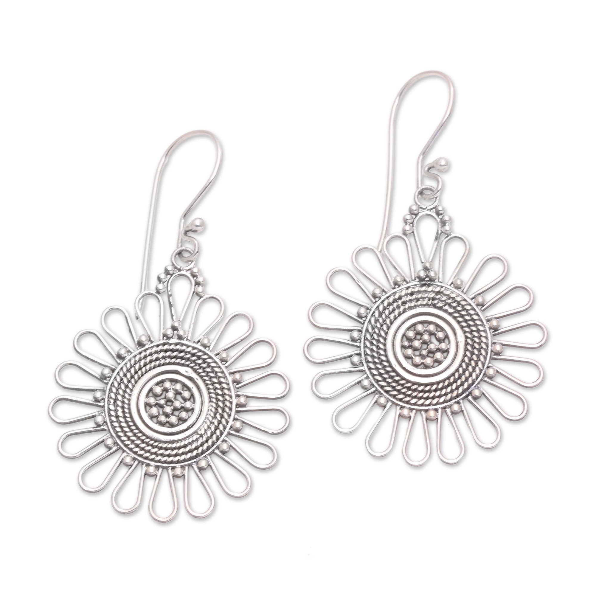 Premium Bali Sun Handcrafted Sterling Silver Dangle Earrings - Ultimate Solar Flare Design