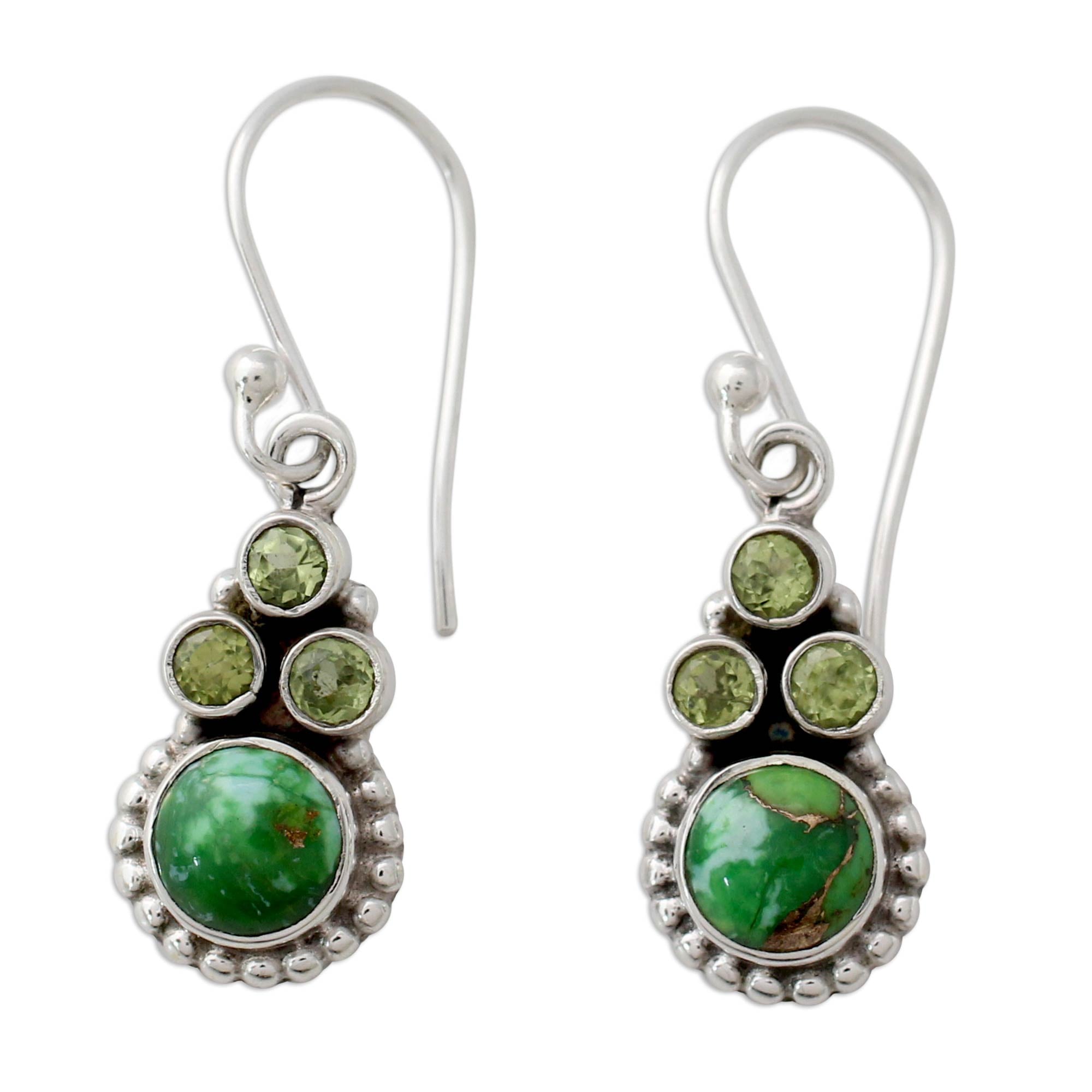 Premium Petite Flower Earrings with Peridot & Turquoise - Sterling Silver