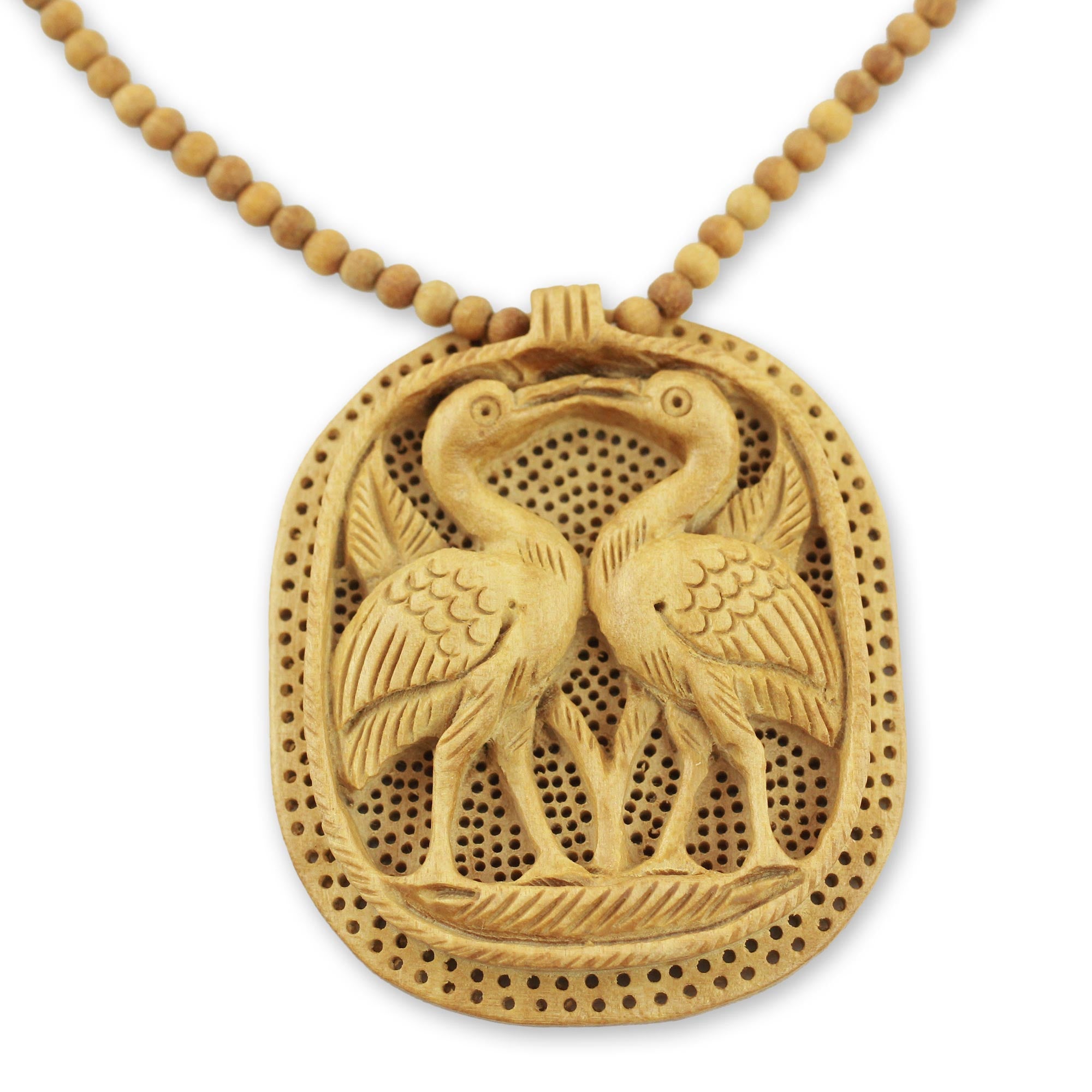 Premium Swan Kiss Wooden Pendant Necklace