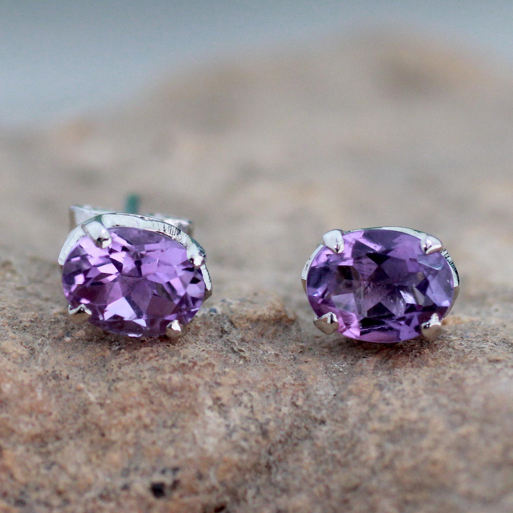 Premium Handcrafted Amethyst Sterling Silver Stud Earrings