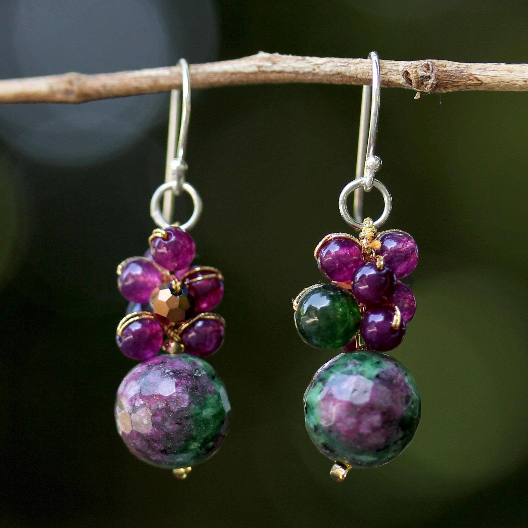 Premium Sweet Berries Multi-Gem Cluster Earrings - Handcrafted Elegance