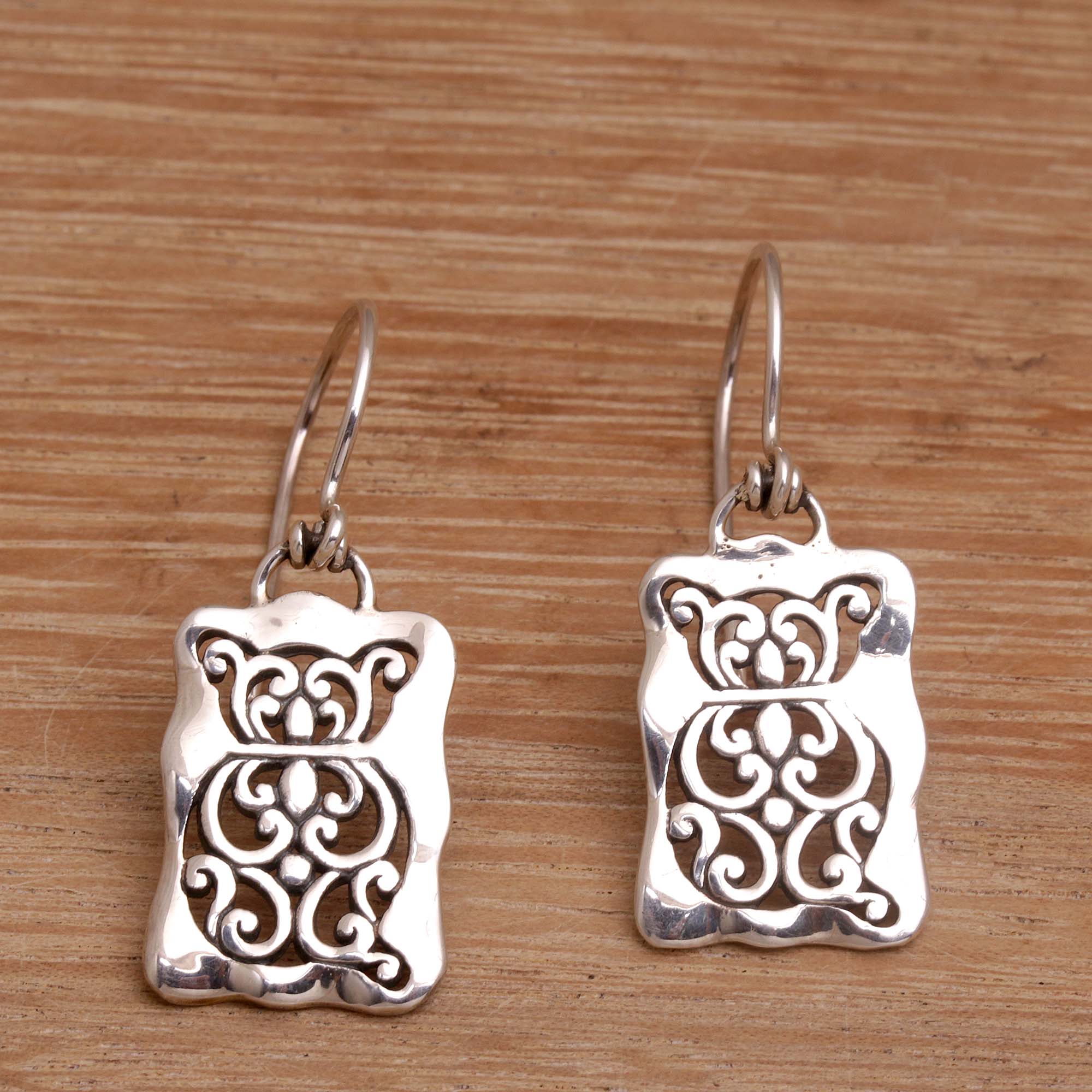 Premium Cat Swirls Sterling Silver Dangle Earrings from Bali - Animal Welfare Inspired