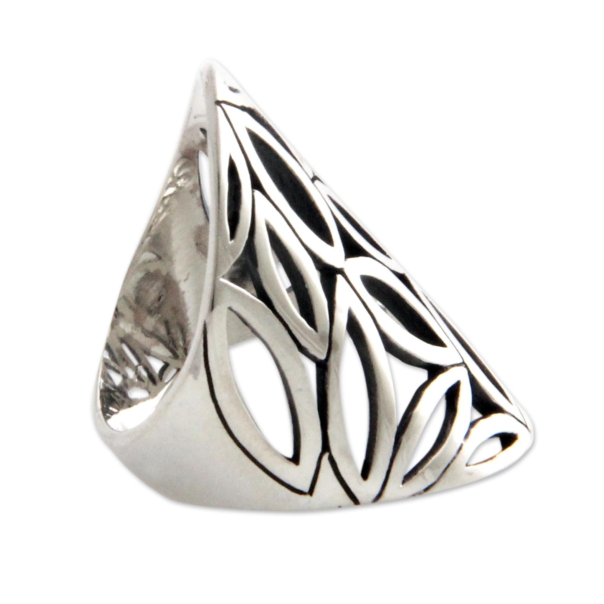 Premium Bamboo Breeze Sterling Silver Cocktail Ring – Handcrafted Elegance