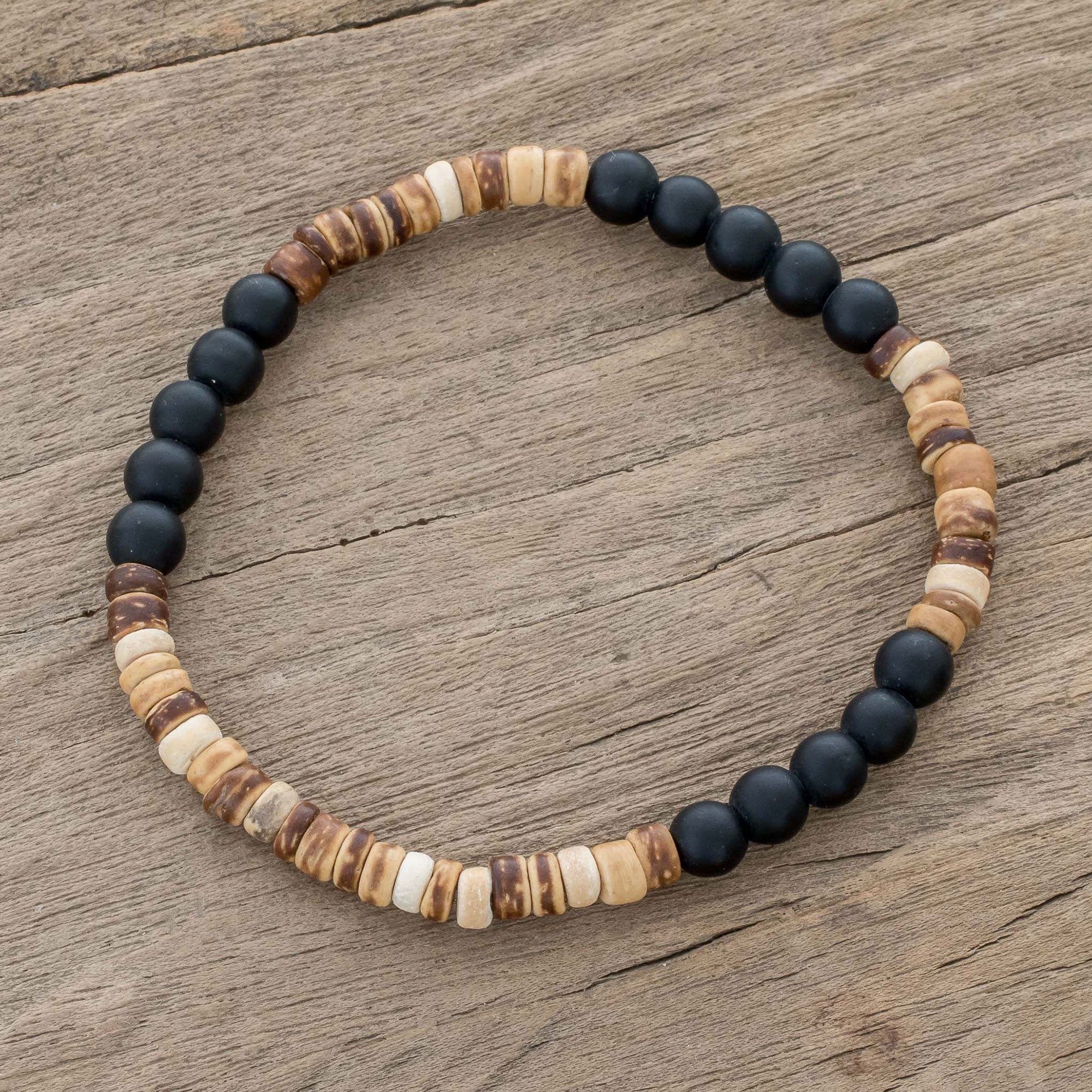 Premium Earthen Force Stretch Bracelet - Onyx & Coconut Shell