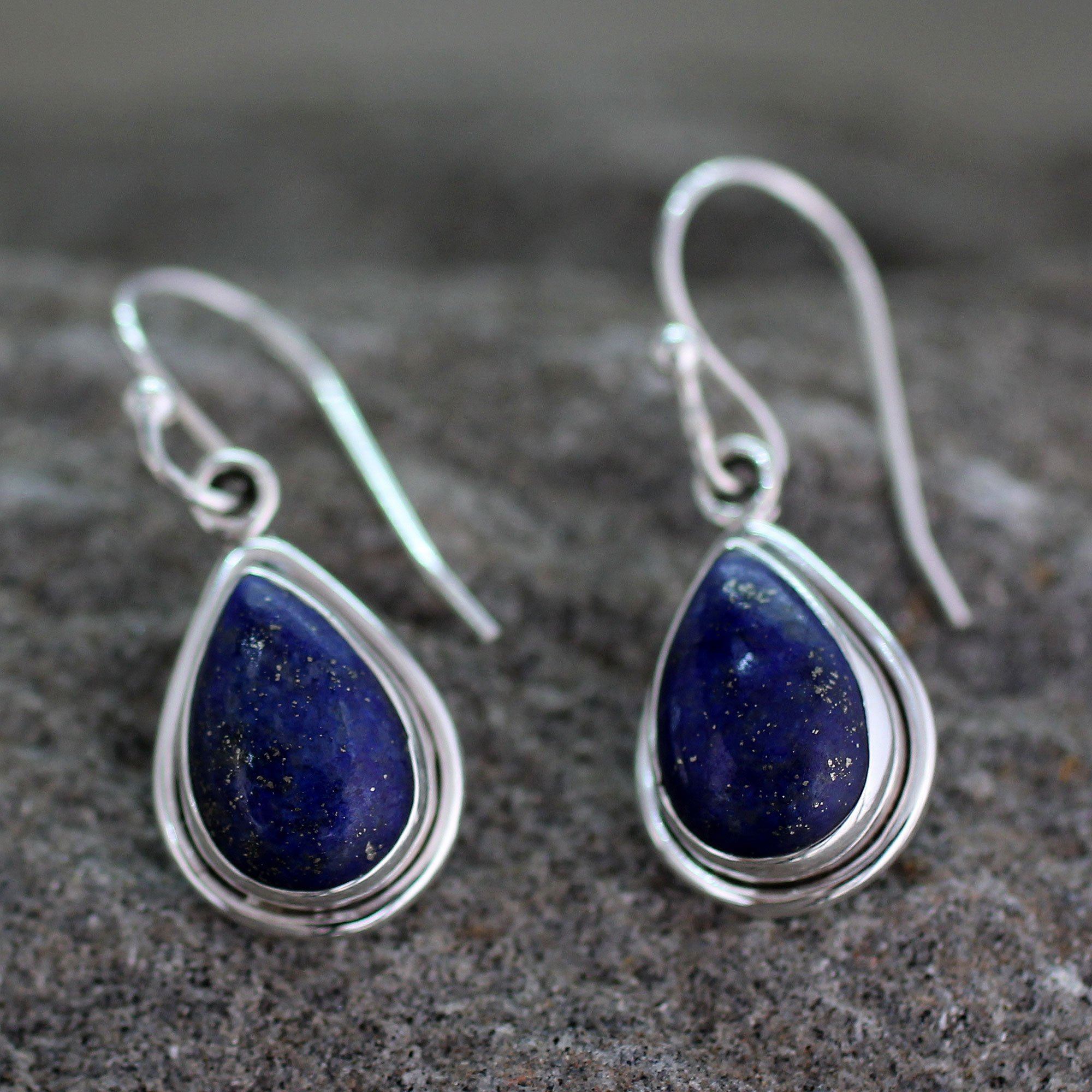 Premium Blue Lapis Lazuli Teardrop Earrings – Handcrafted Elegance