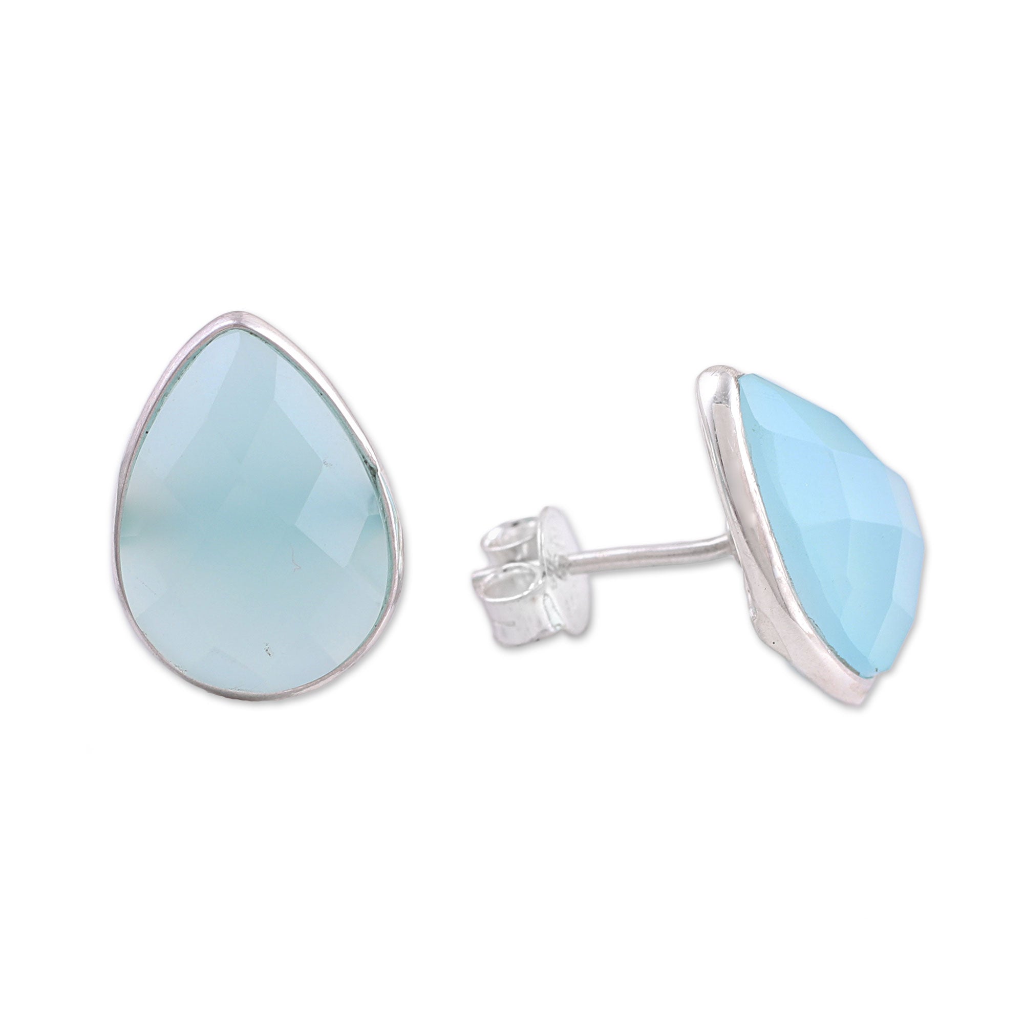 Premium Raindrop Prisms Silver Chalcedony Earrings - Elegant Handmade Jewelry