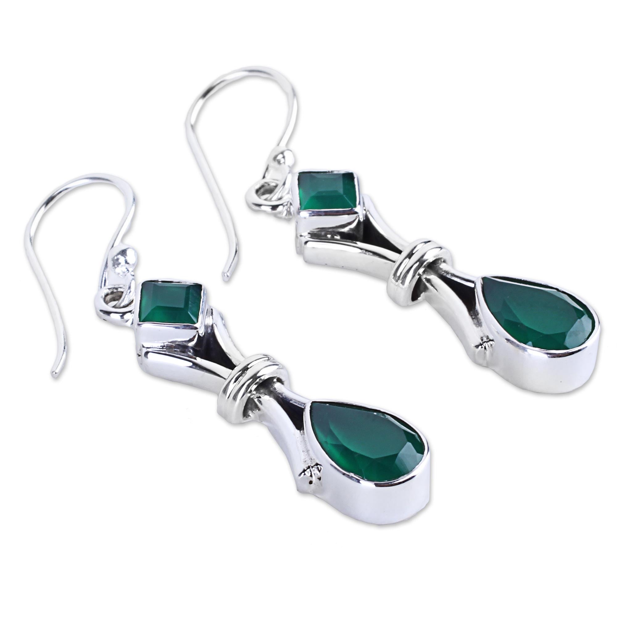 Premium Magical Moss 2.5 Carat Green Onyx Sterling Silver Earrings - Handcrafted in India