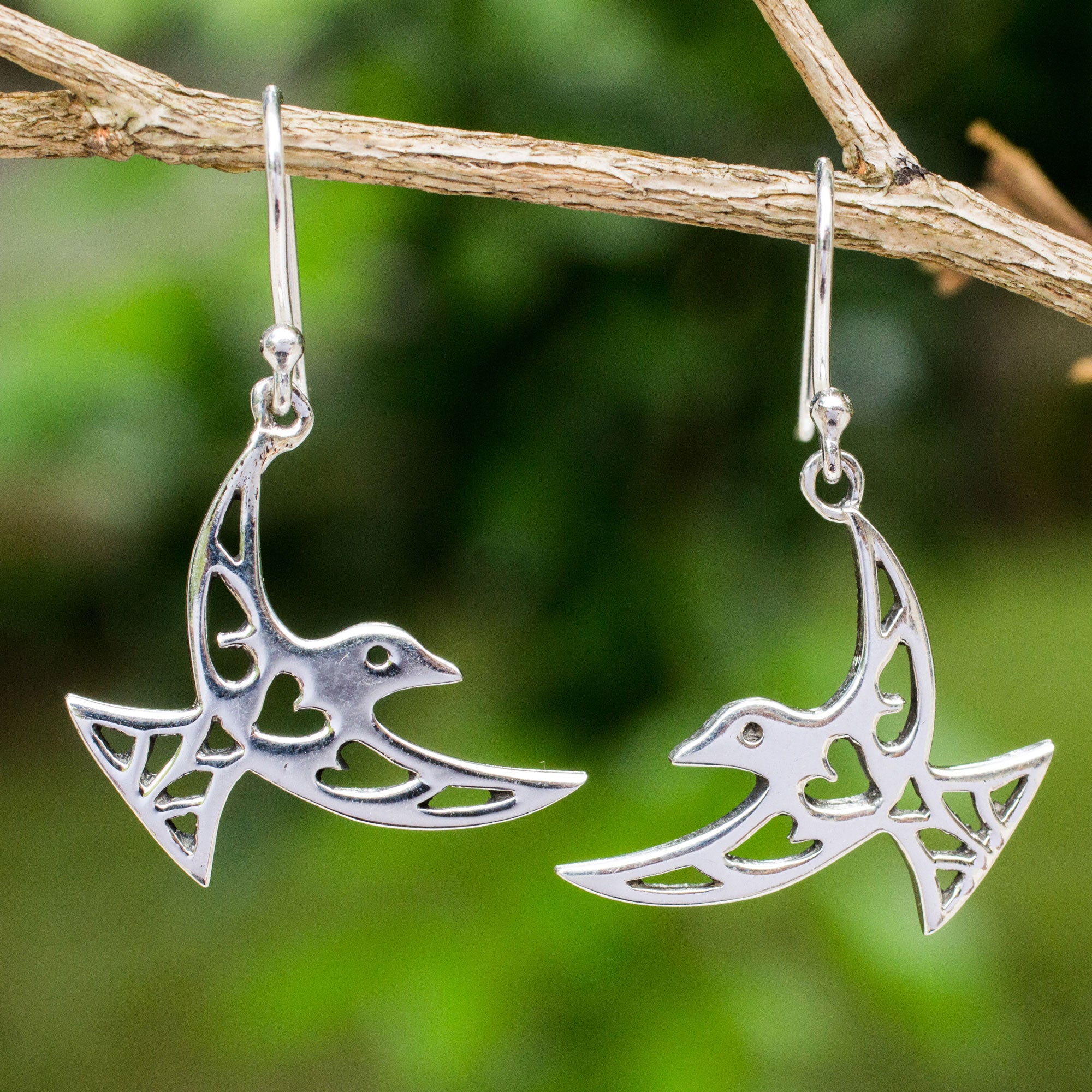 Premium Fly Me Away Handcrafted Sterling Silver Bird Hook Earrings