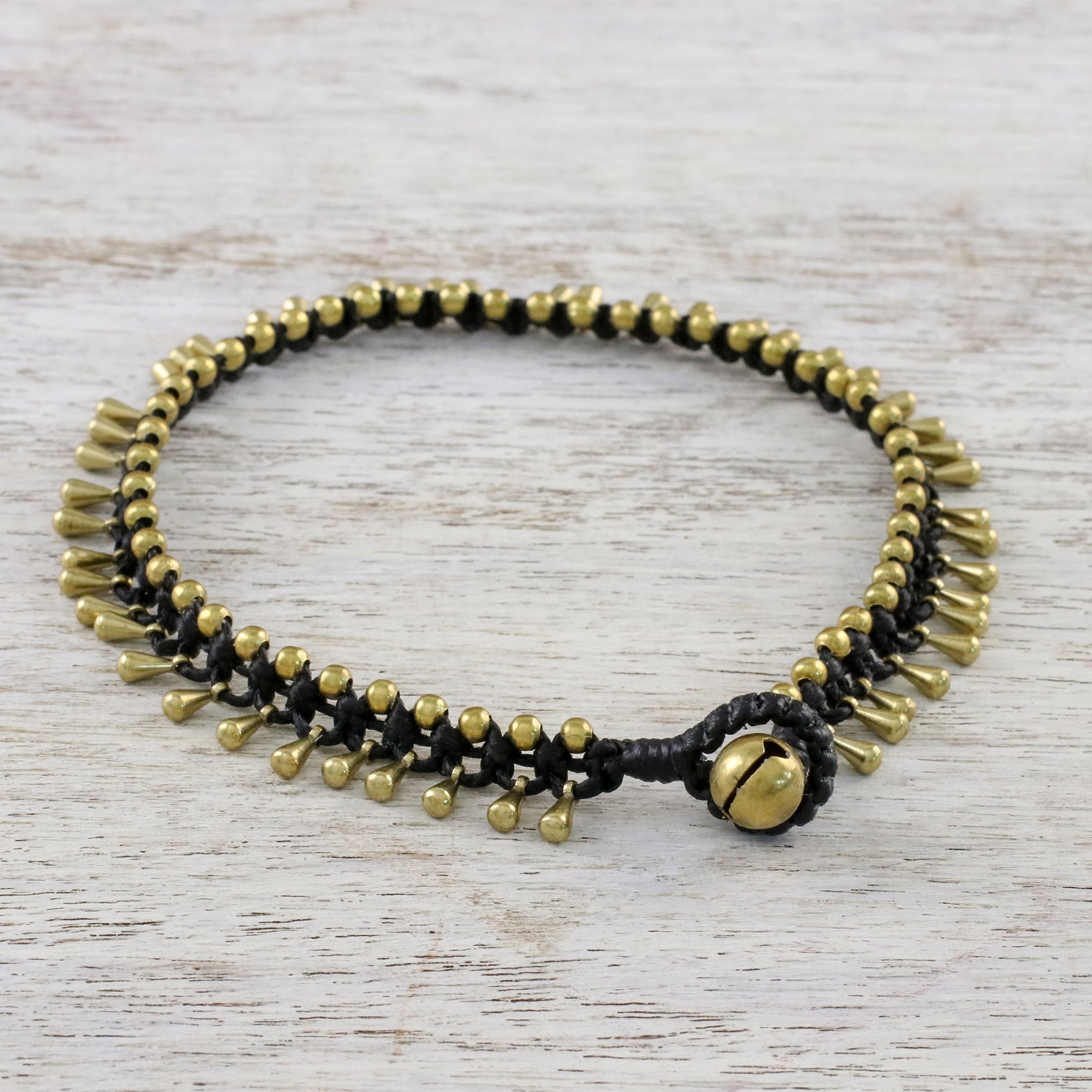 Premium Lunar Black Handcrafted Brass Anklet with Bells