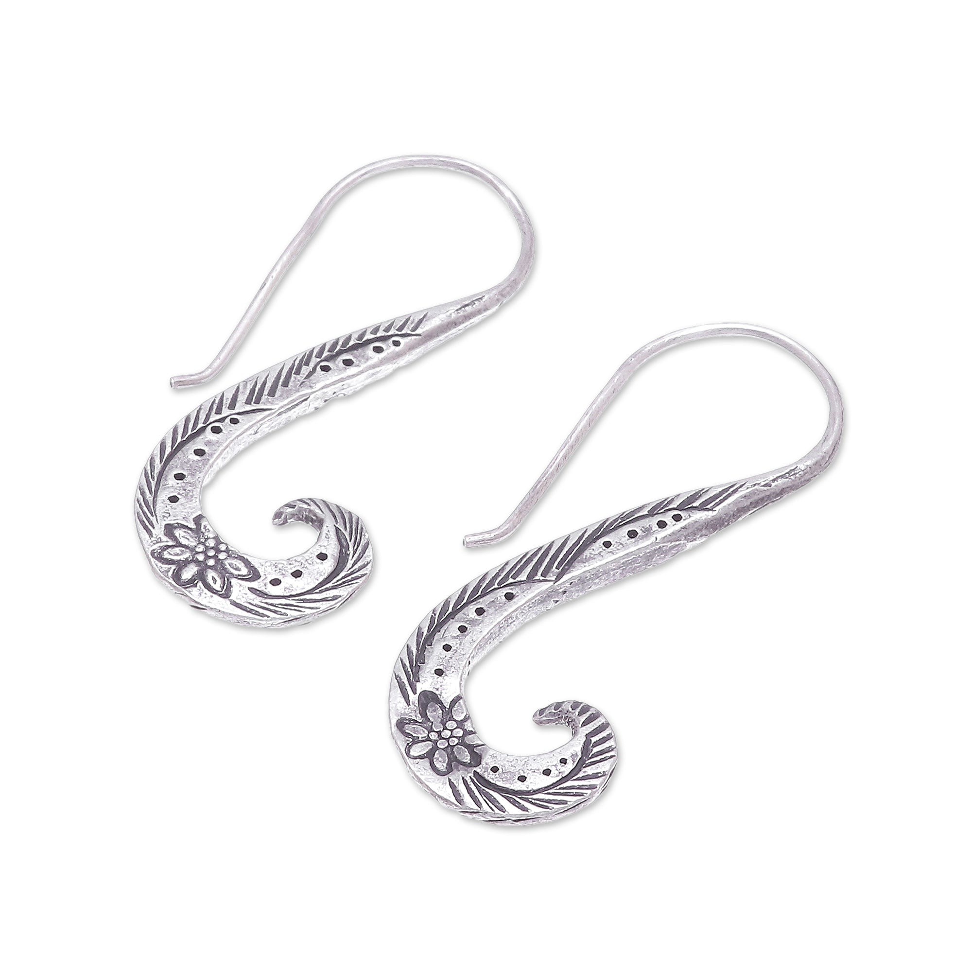 Premium Windy Spring Floral Silver Drop Earrings - Handcrafted in Thailand