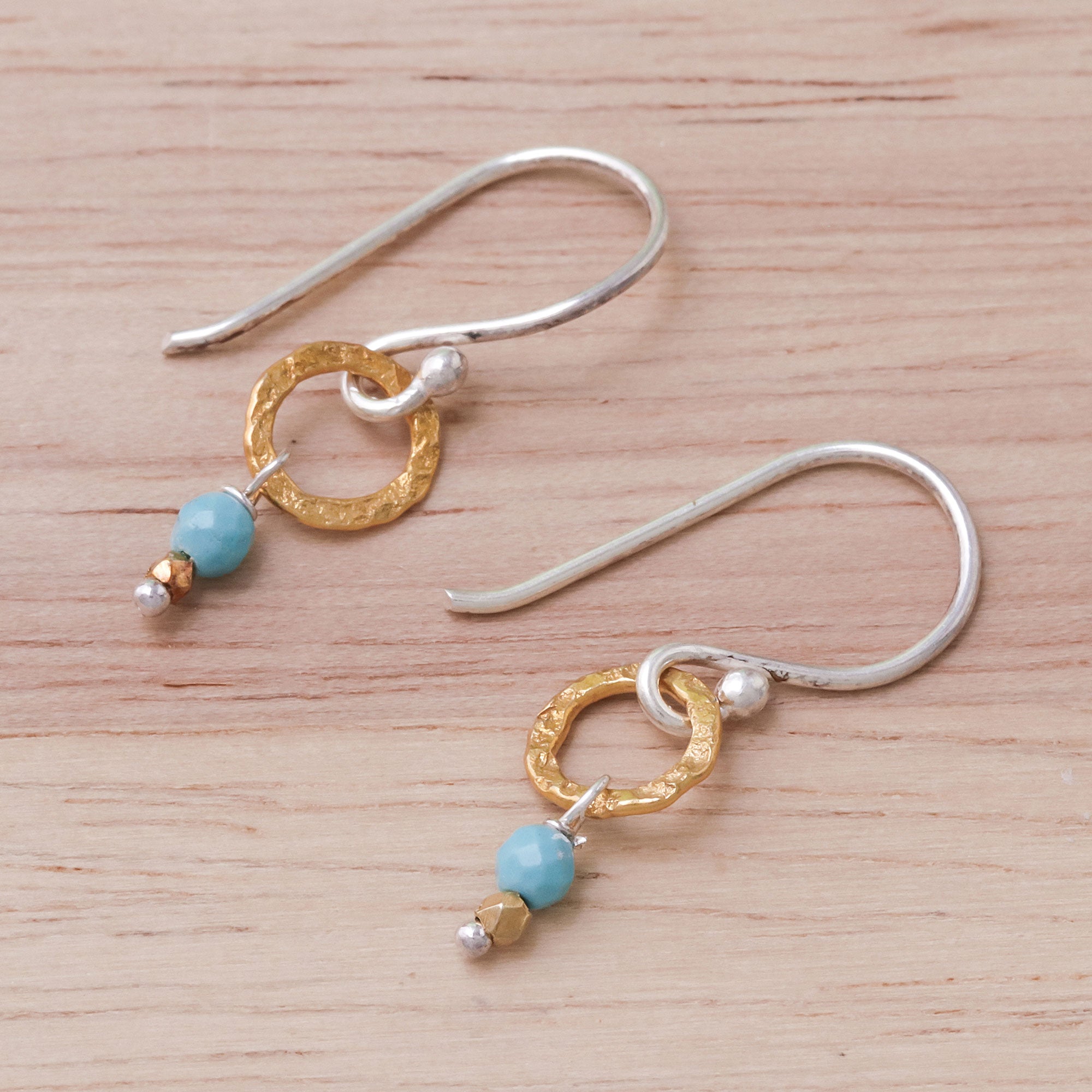 Premium Gold-Accented Calcite Dangle Earrings – Handcrafted in Thailand