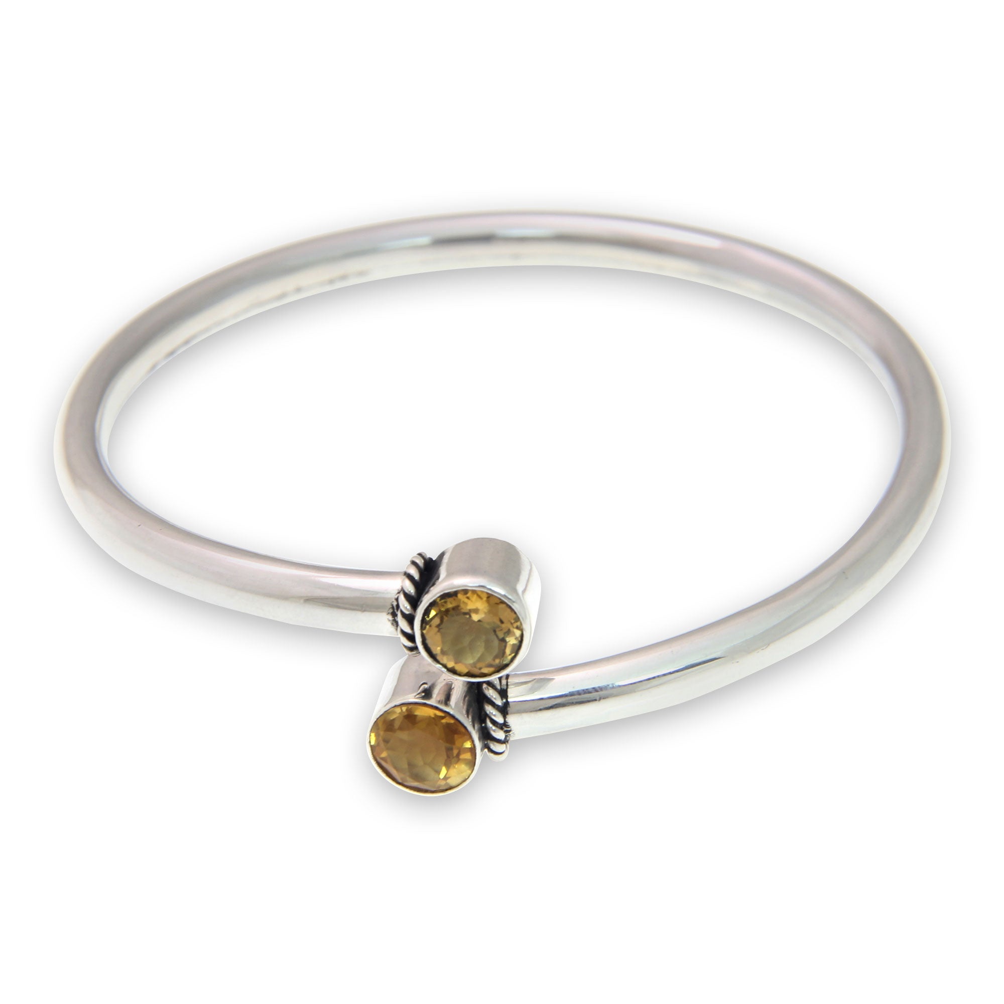 Premium Shooting Stars Citrine & Silver Bangle Bracelet - Handcrafted Elegance