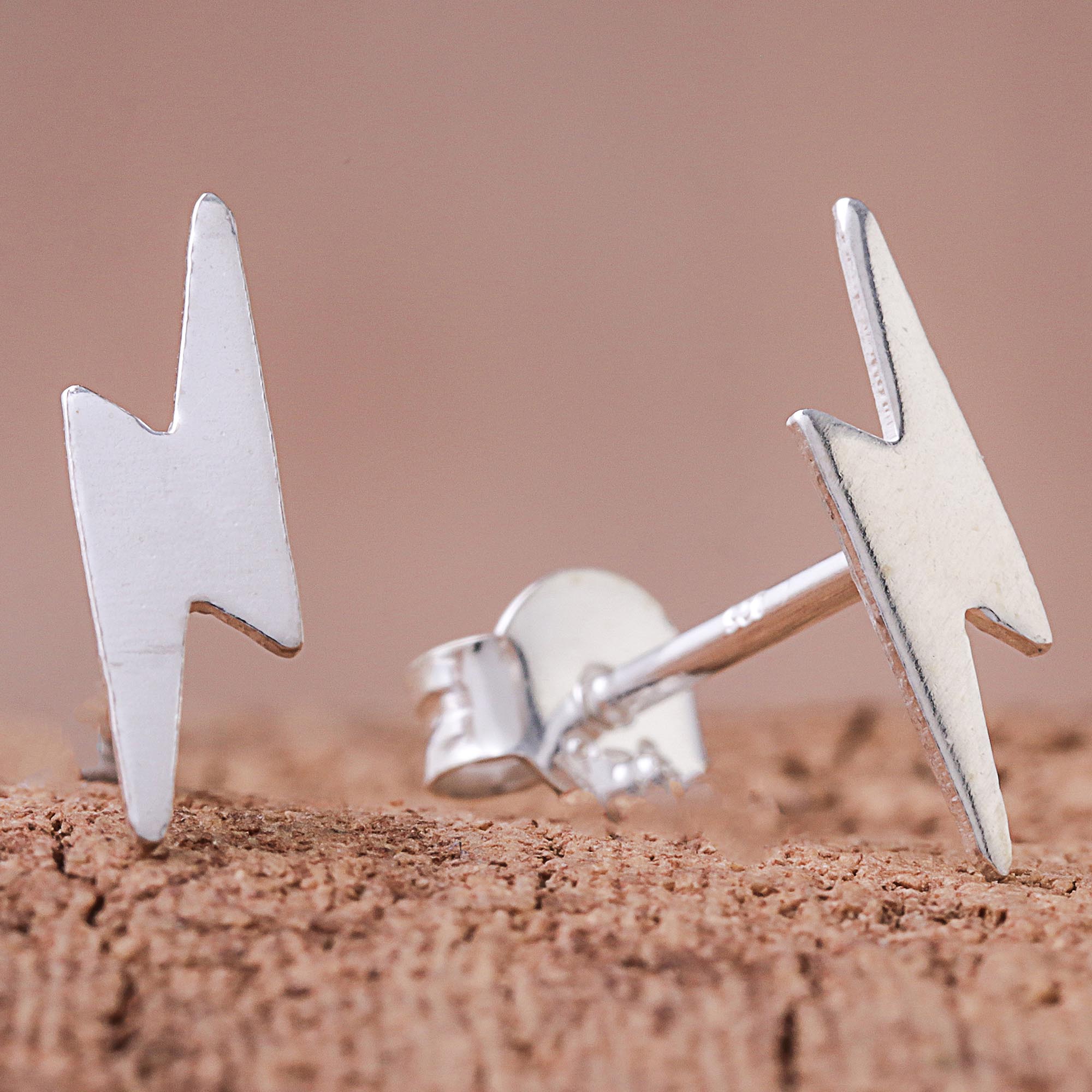 Premium Sterling Silver Lightning Bolt Stud Earrings - Handcrafted in Thailand