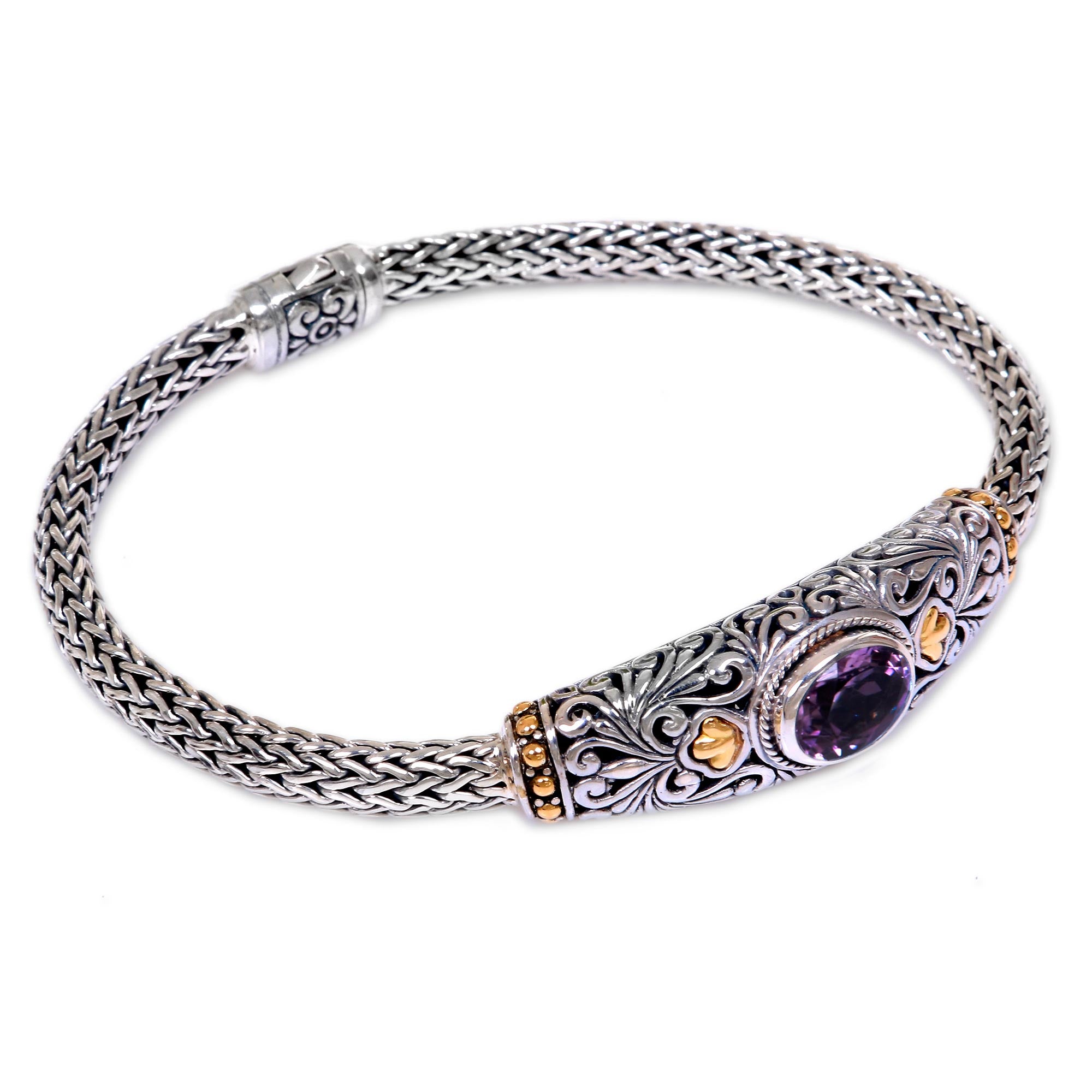 Premium Balinese Handcrafted Amethyst Bracelet with 18k Gold Accents