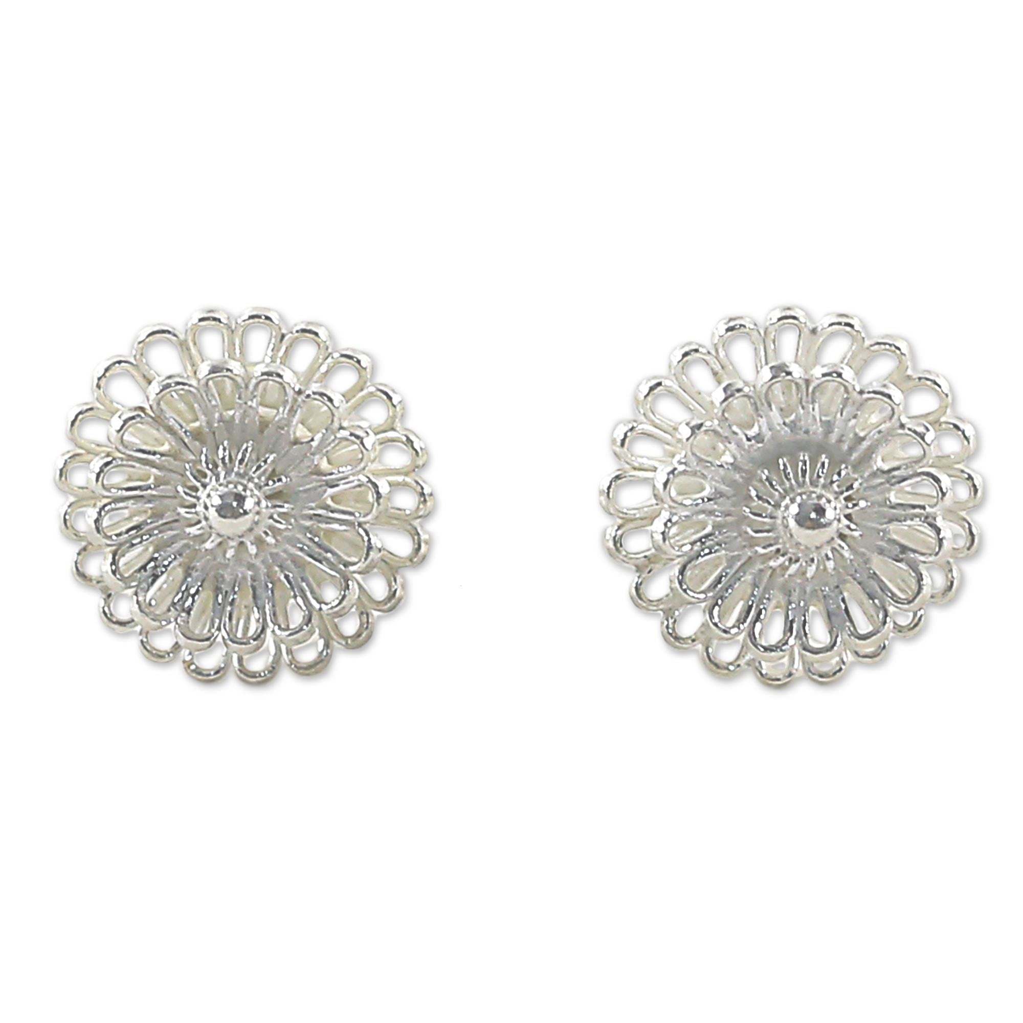 Premium Zinnia Flower Sterling Silver Stud Earrings - Handcrafted Elegance