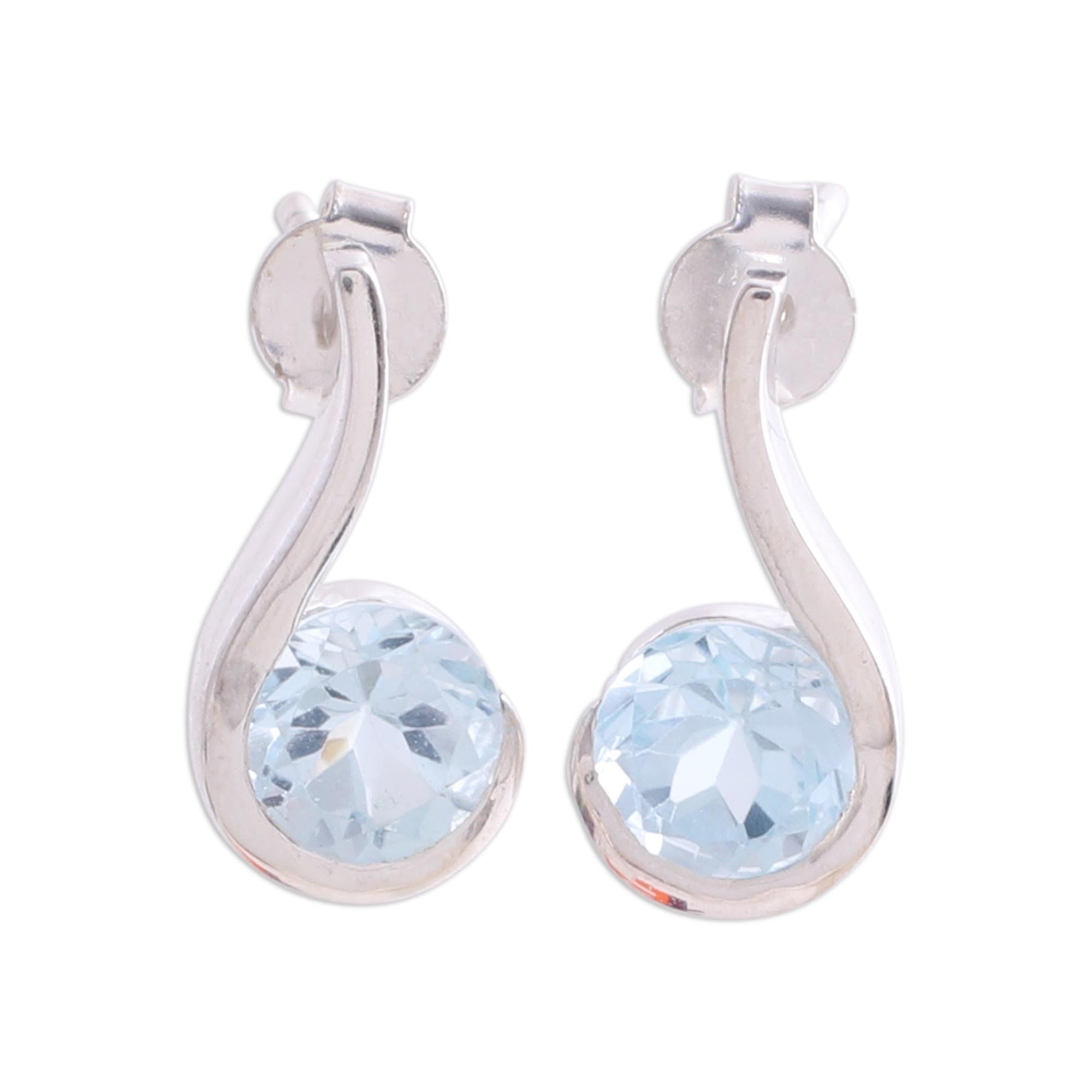 Premium Sky Droplet Blue Topaz Earrings in Sterling Silver – Modern Elegance