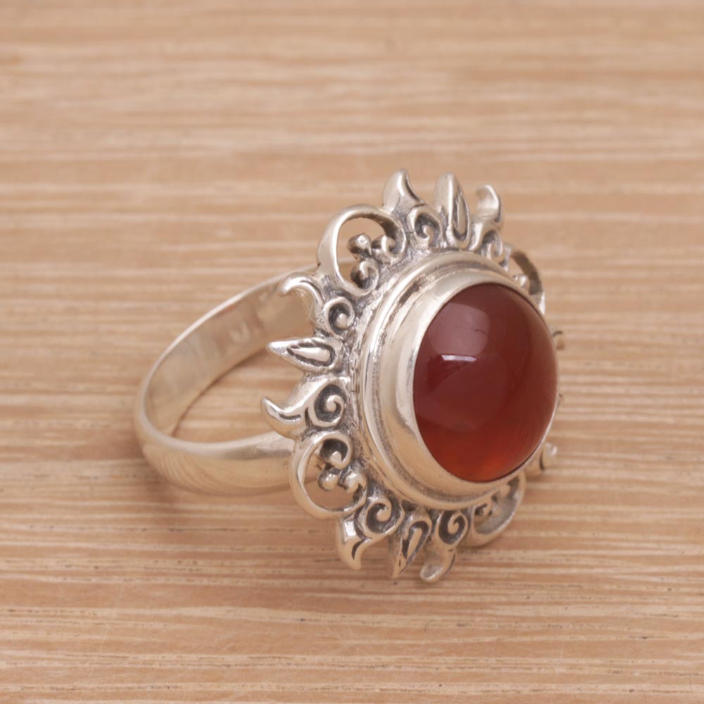 Premium Carnelian Solar Flare Cocktail Ring - Sterling Silver