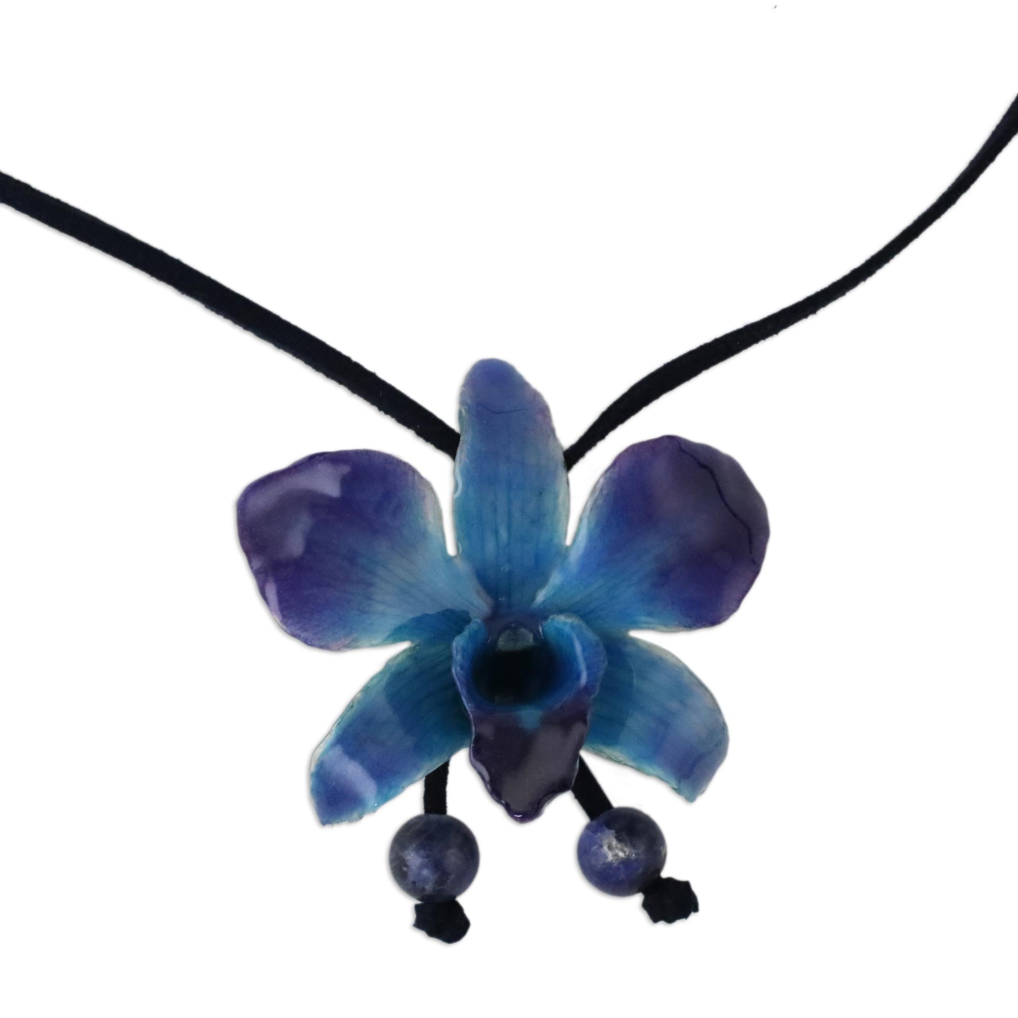 Premium Midnight Blue Orchid & Sodalite Adjustable Lariat Necklace