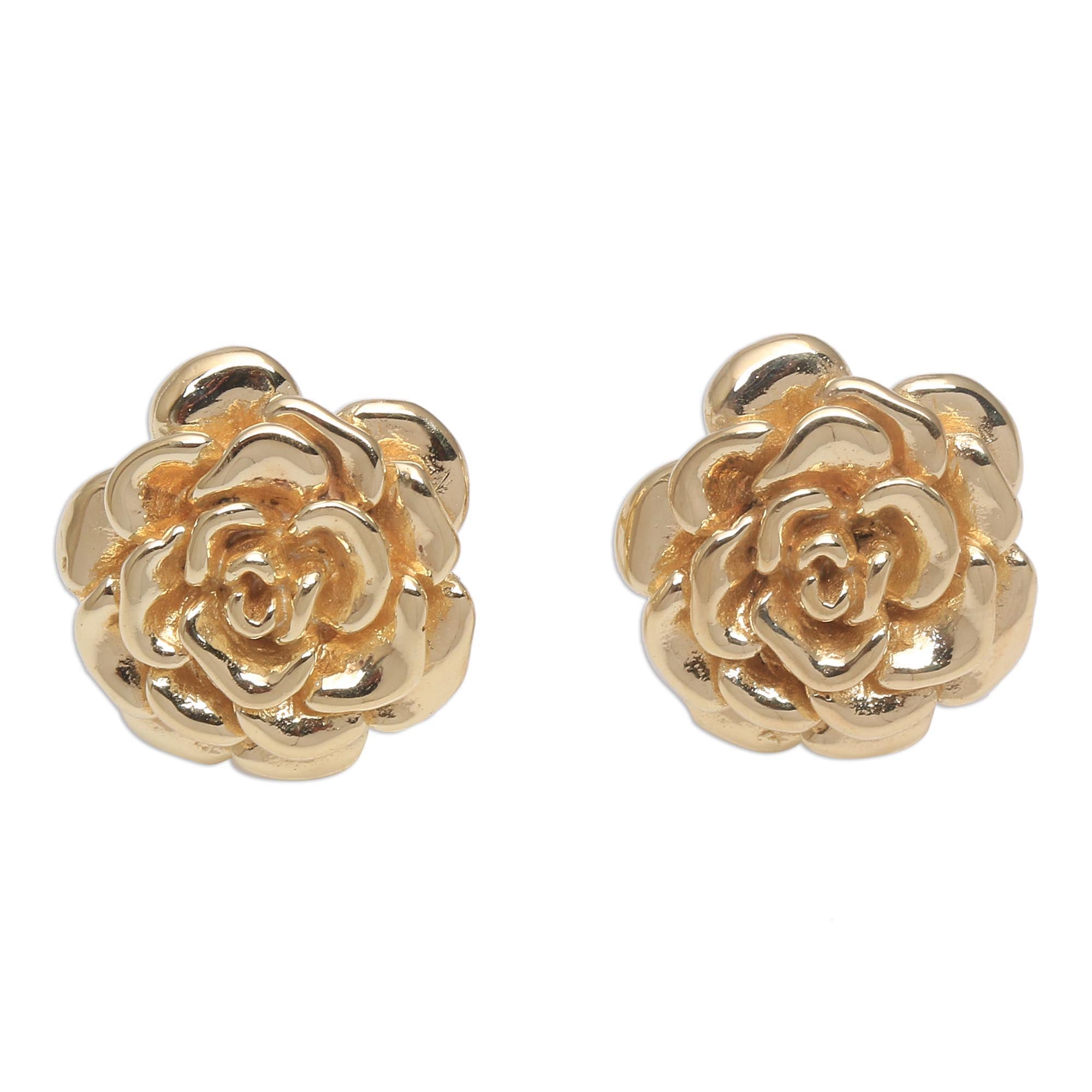 Premium Blooming Rose 18k Gold Plated Sterling Silver Stud Earrings – Elegant & Timeless