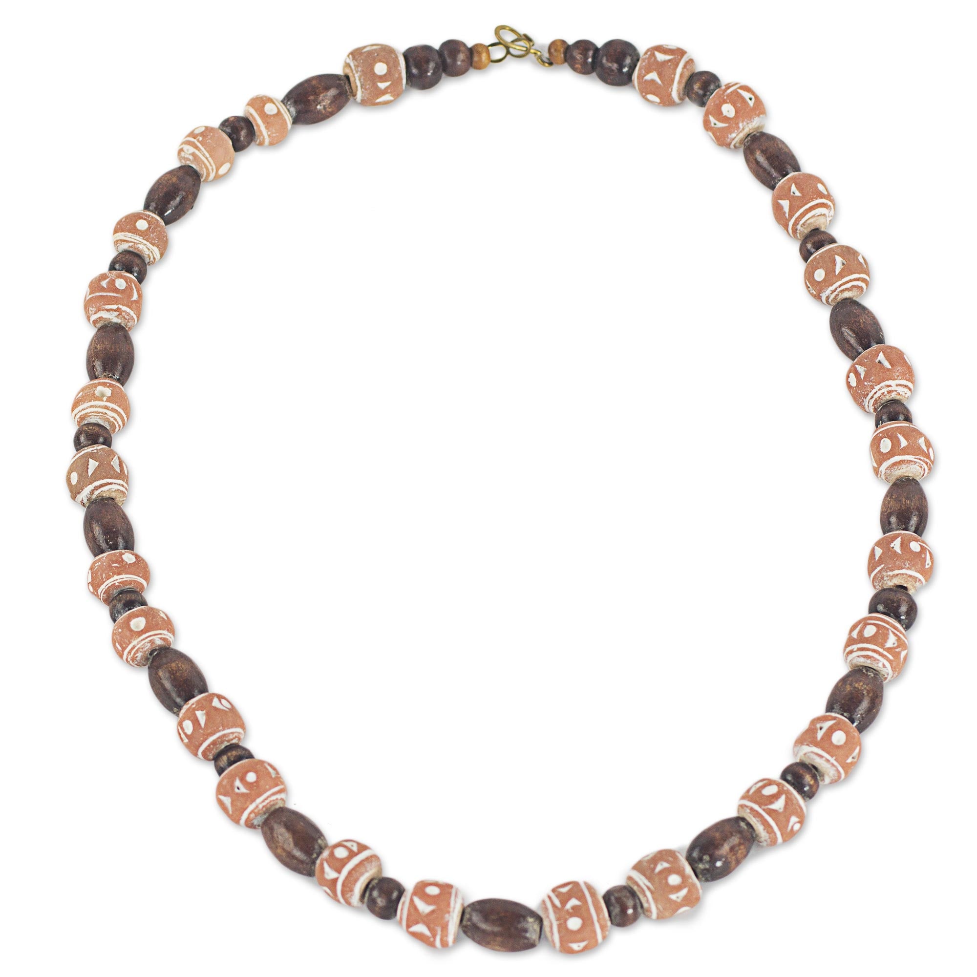 Premium Oheneyire Handcrafted Beaded Necklace - Sese Wood & Terracotta