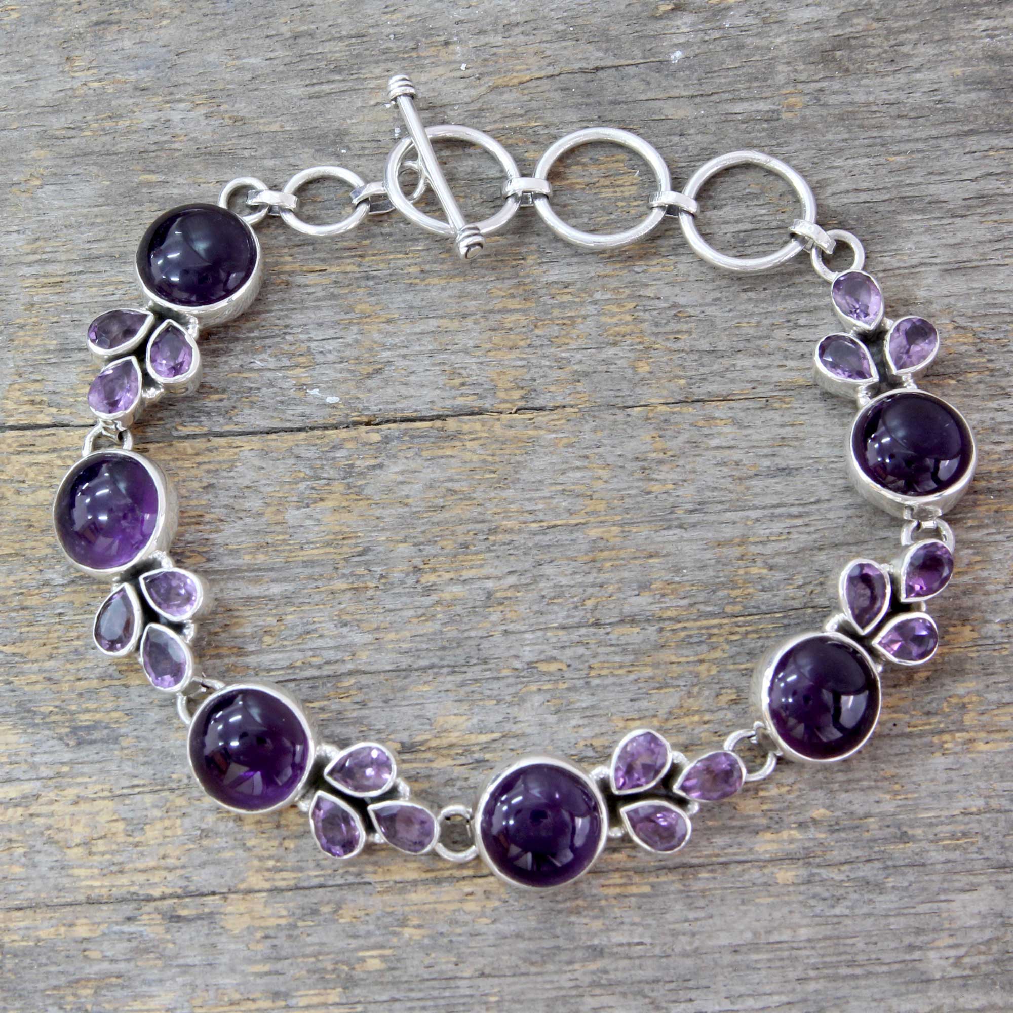 Premium Amethyst Silver Link Bracelet – Elegant Handcrafted Jewelry