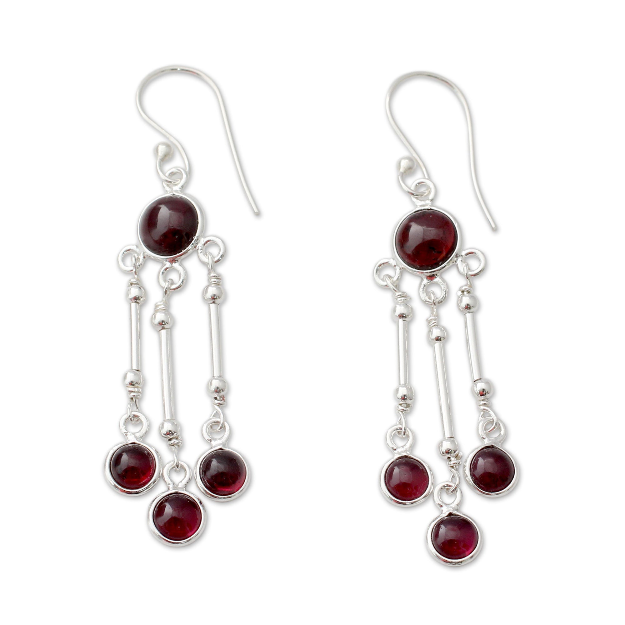 Premium Dreamer Garnet & Silver Chandelier Earrings - Handcrafted Elegance