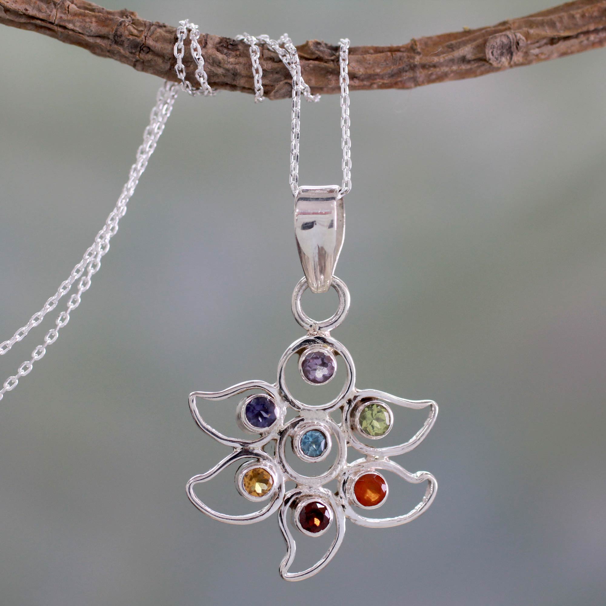 Premium Rainbow Dew Multi Gemstone Chakra Necklace - Sterling Silver Jewelry