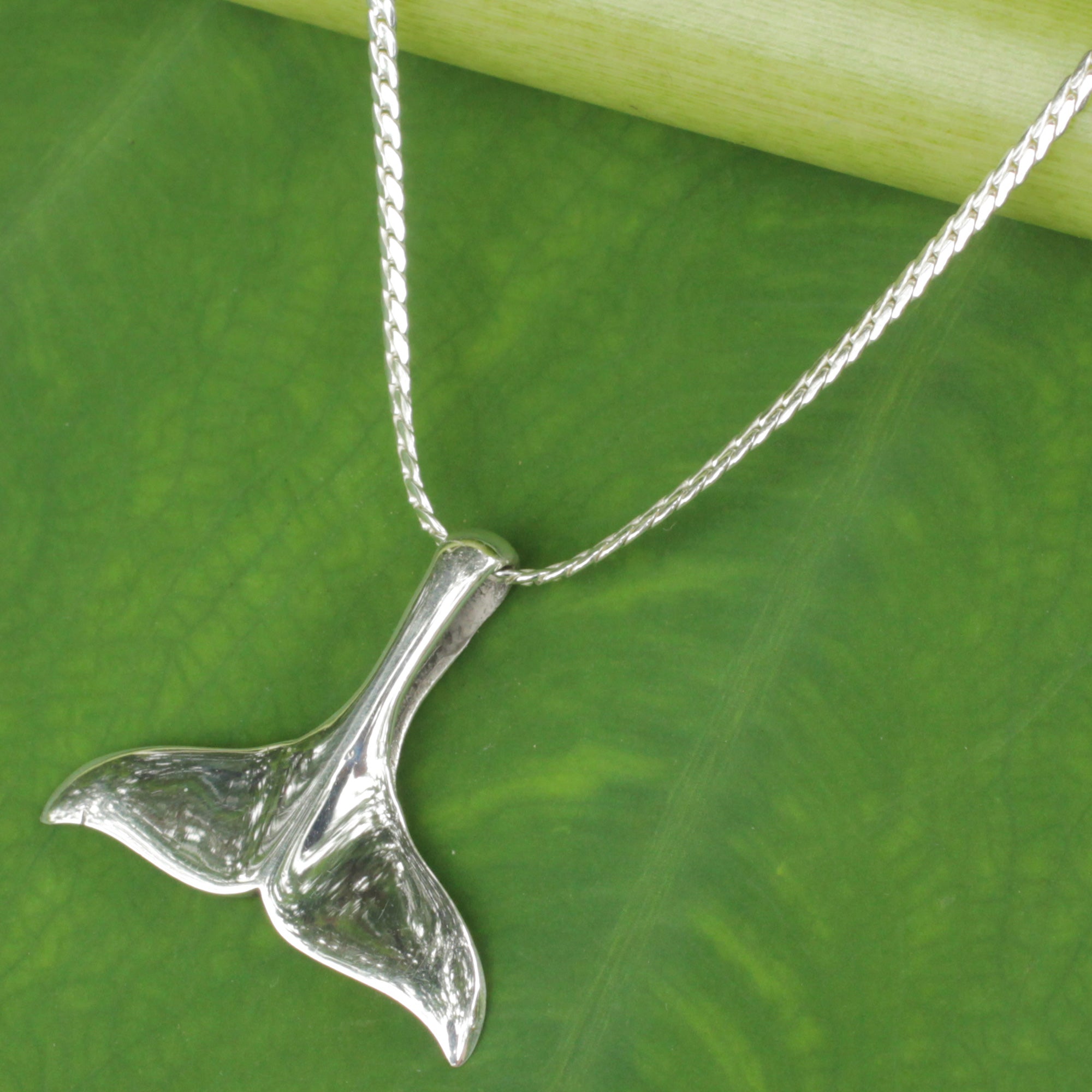 Premium Glistening Whale Tail Silver Pendant Necklace