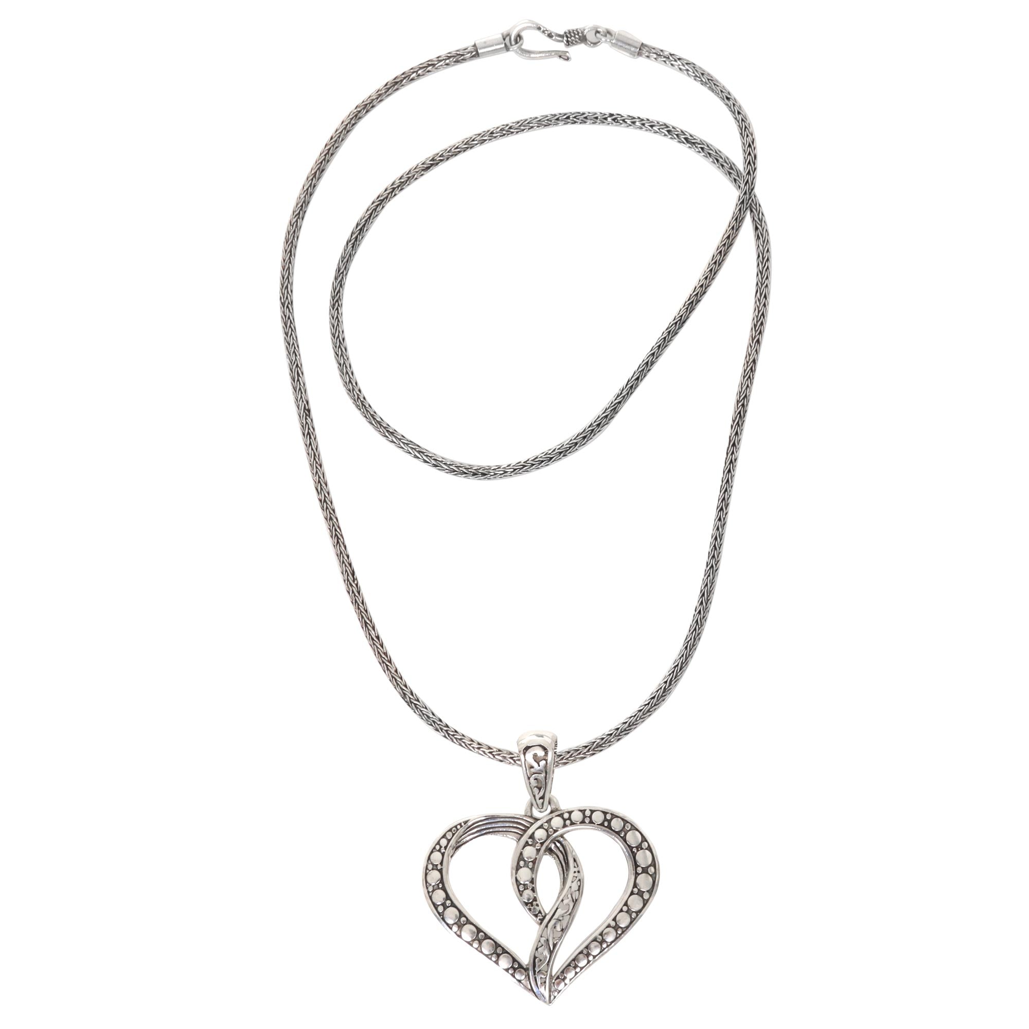 Premium Romantic Heart Necklace - Handcrafted Sterling Silver Balinese Design